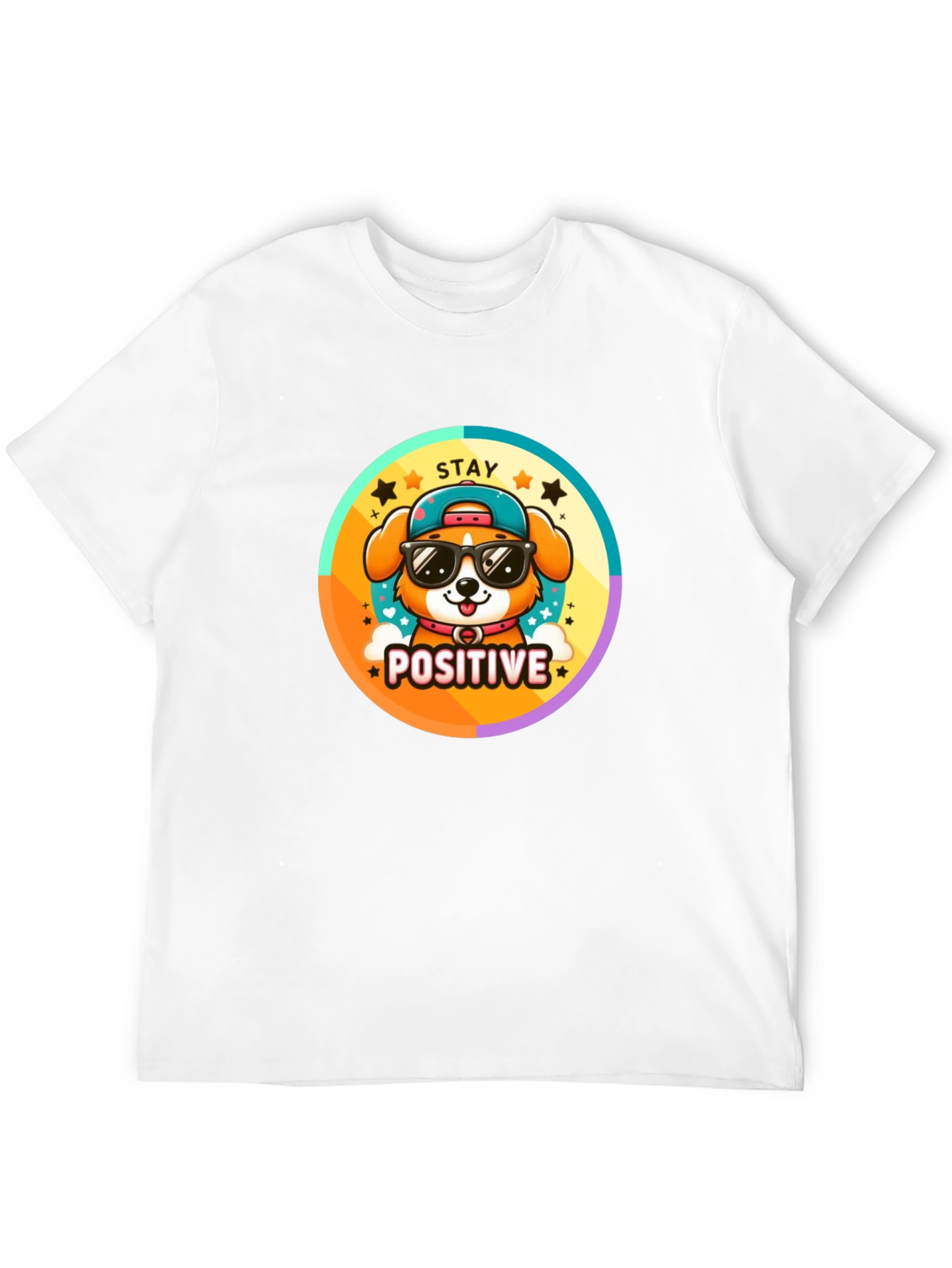 Stay Positive Dog T-Shirt - Trendy Cartoon Style