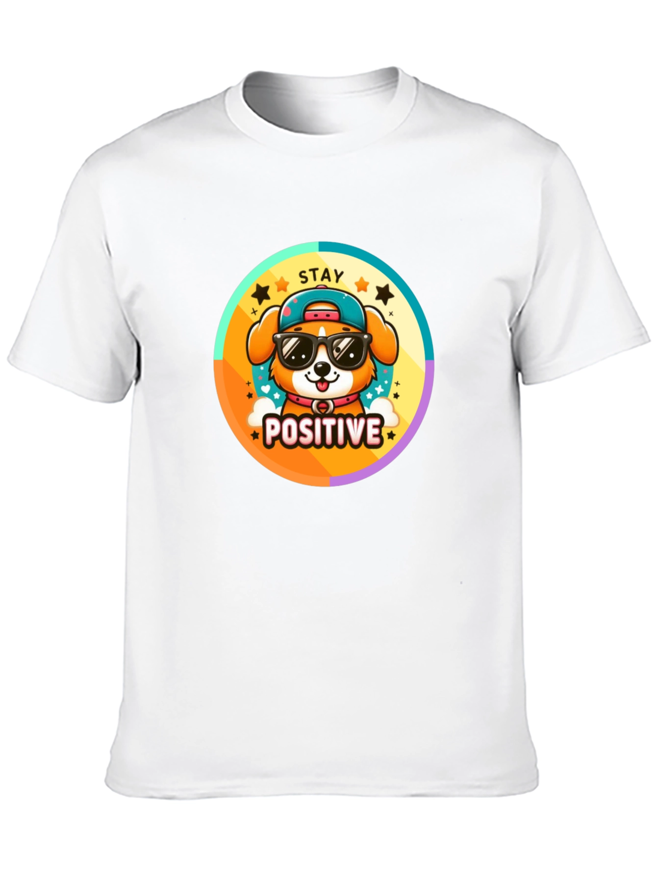 Stay Positive Dog T-Shirt - Trendy Cartoon Style