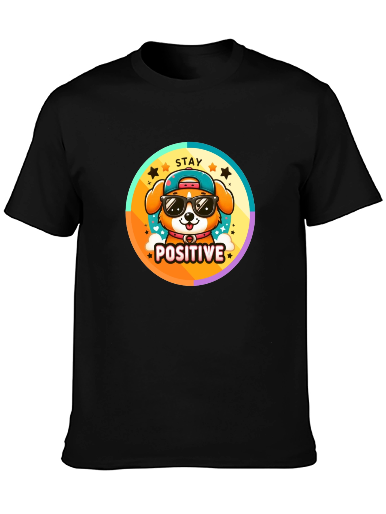 Stay Positive Dog T-Shirt - Trendy Cartoon Style