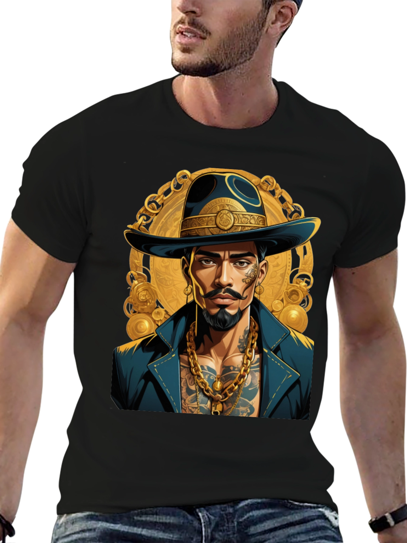Black T-Shirt with Stylish Man Design