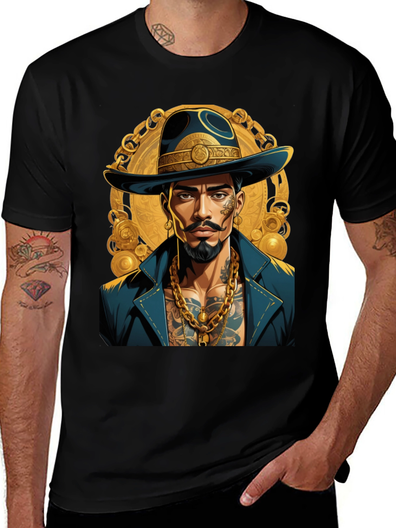 Black T-Shirt with Stylish Man Design