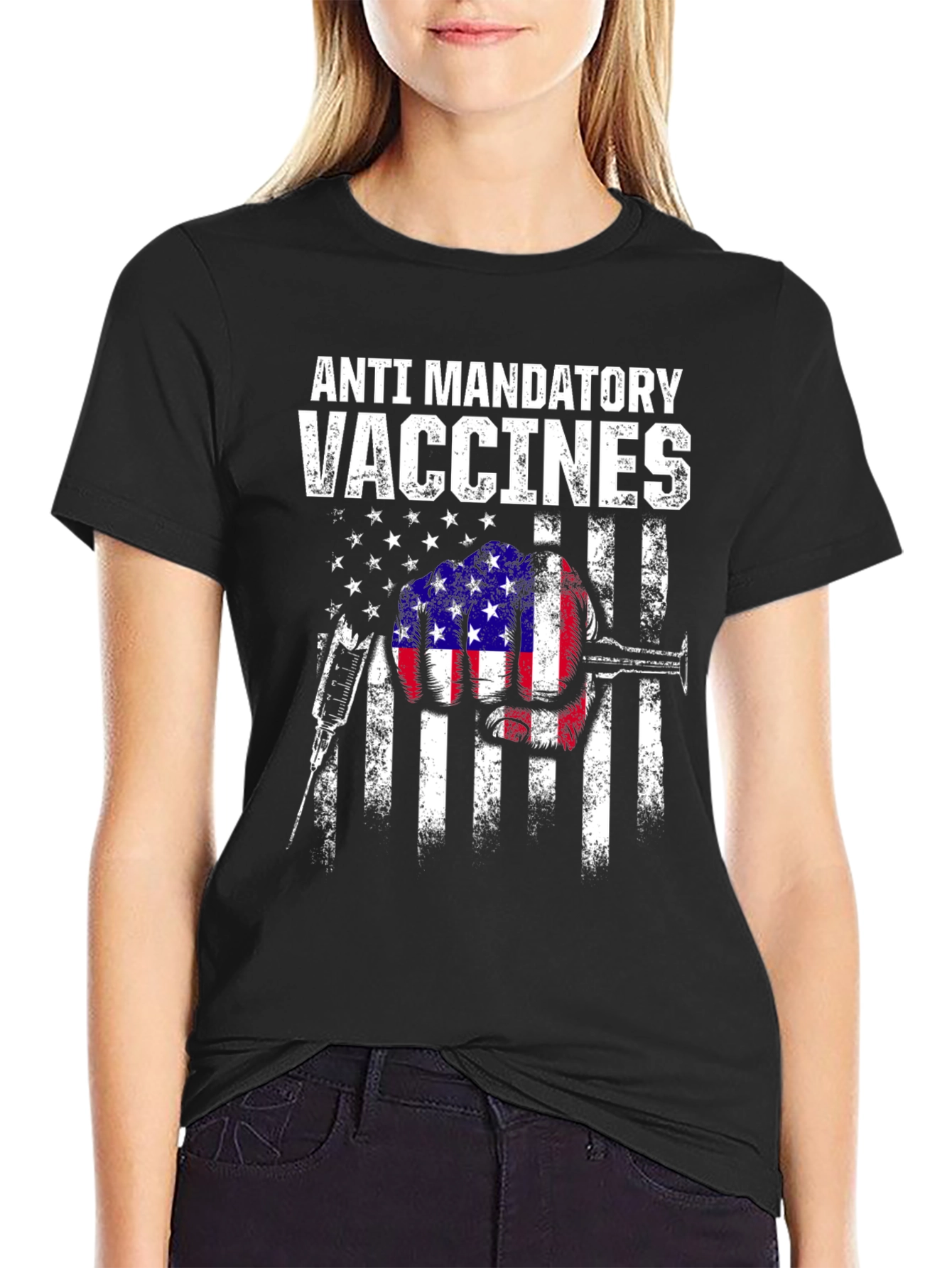 Anti Mandatory Vaccines T-Shirt Black Cotton