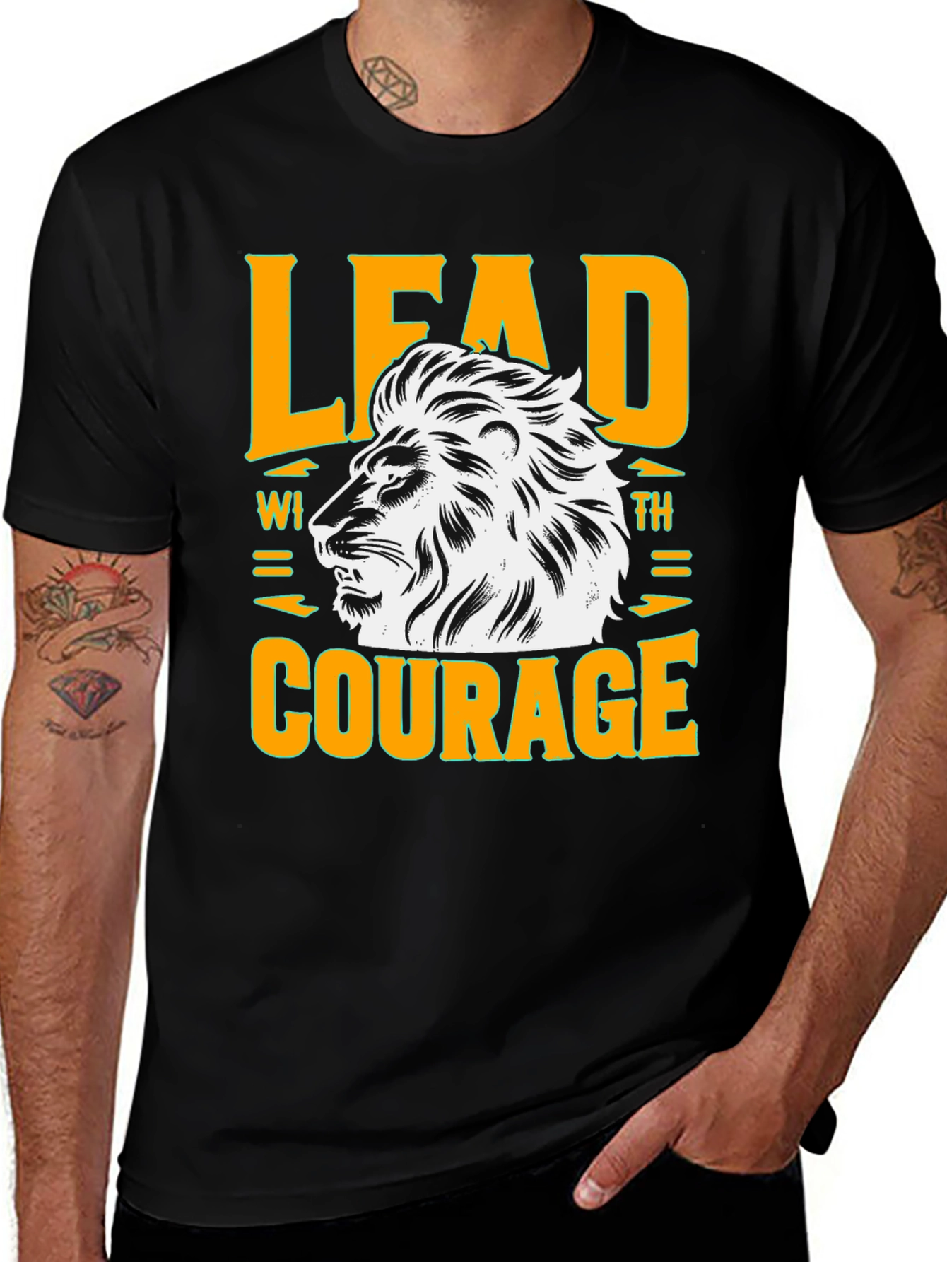 Lead with Courage Lion Graphic Black T-Shirt