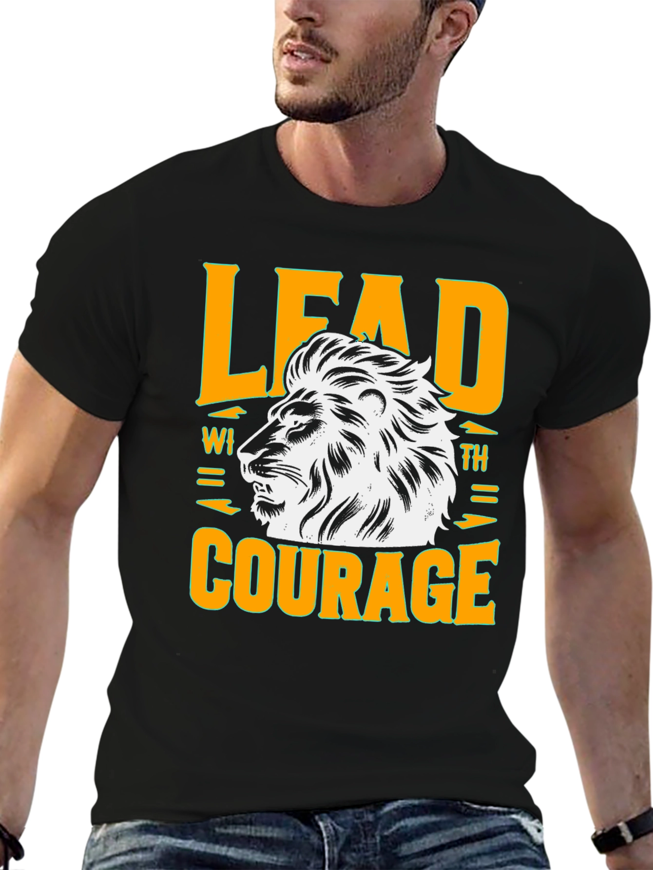Lead with Courage Lion Graphic Black T-Shirt