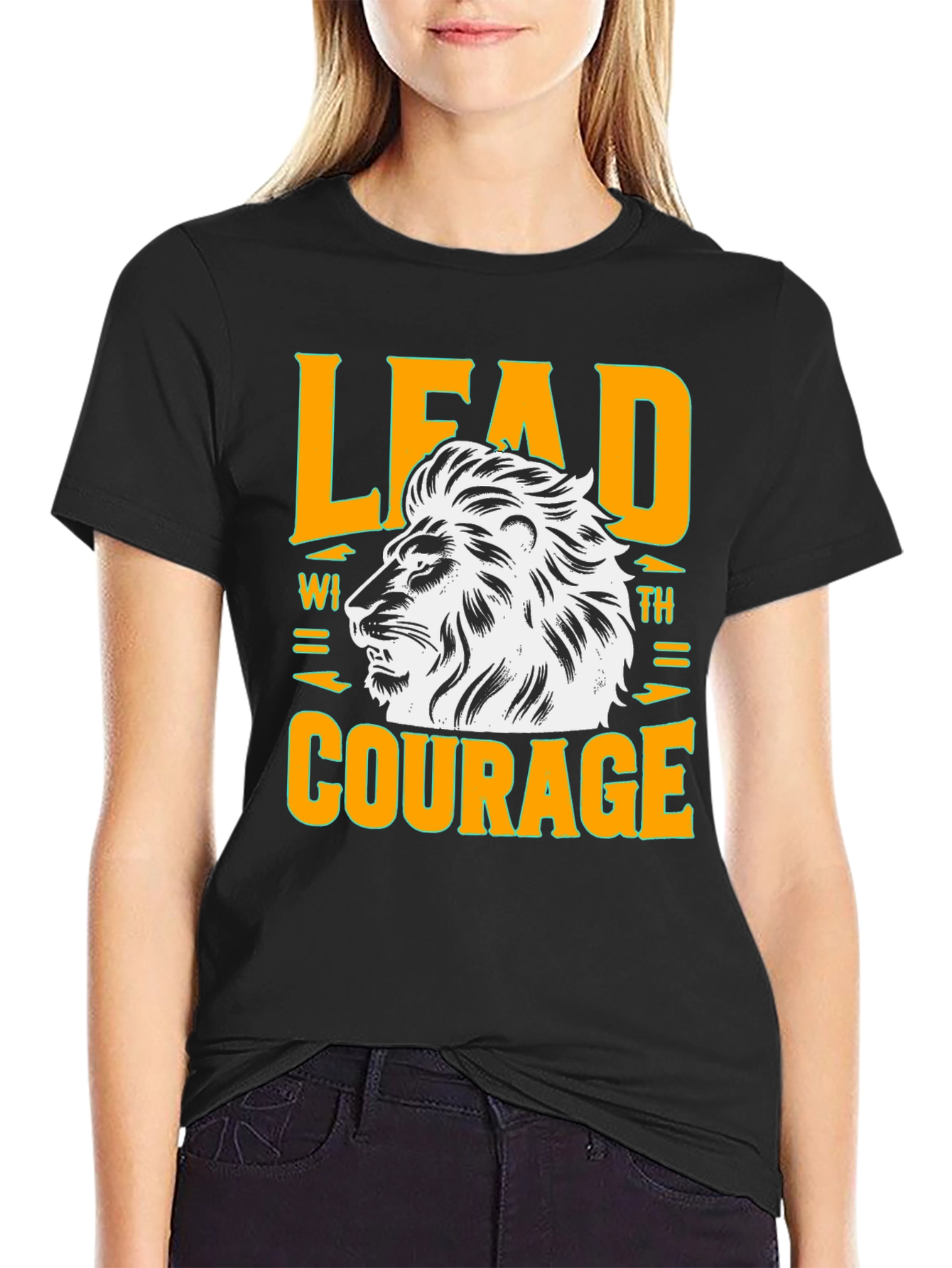 Lead with Courage Lion Graphic Black T-Shirt