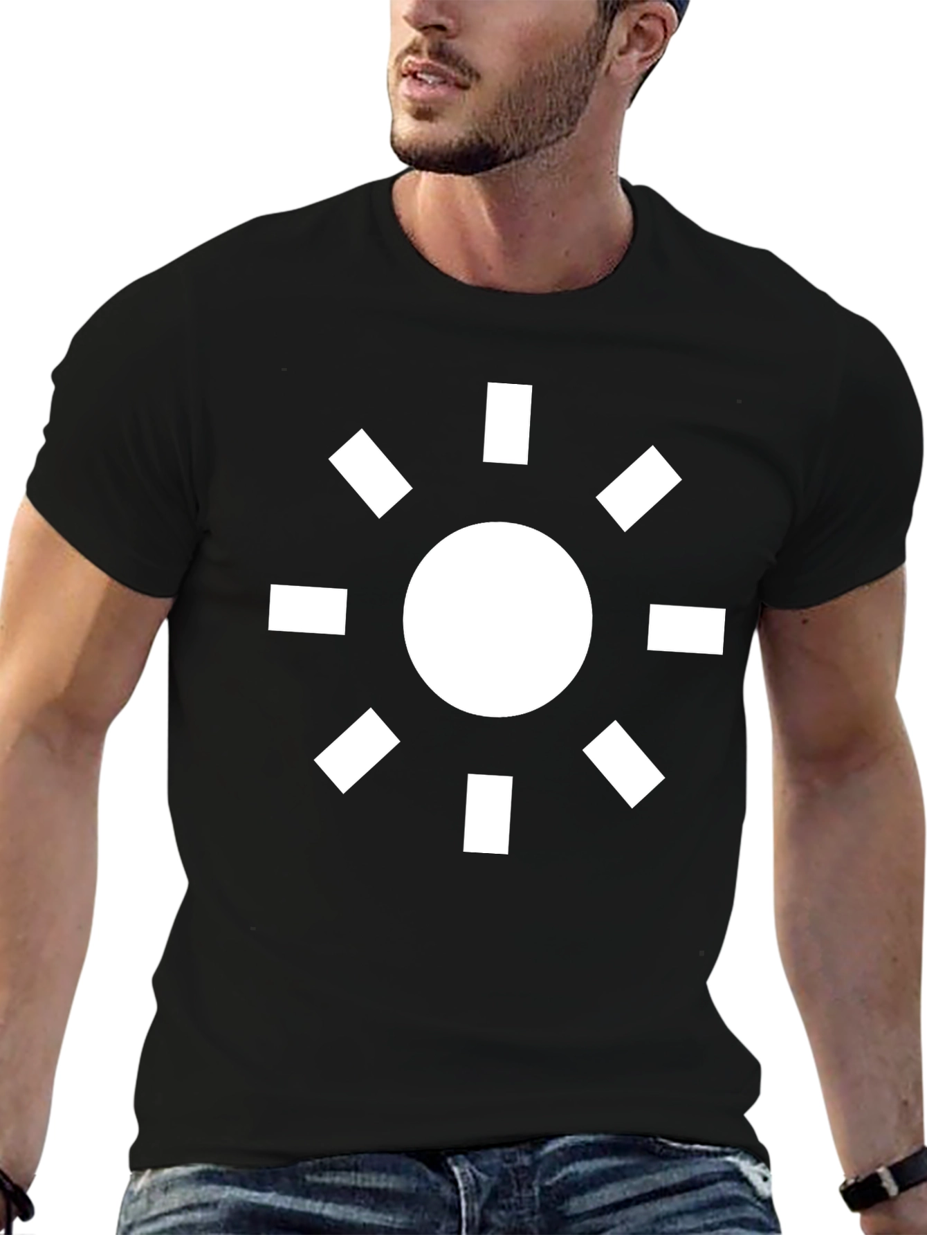 Geometric Sun Graphic Tee - Black