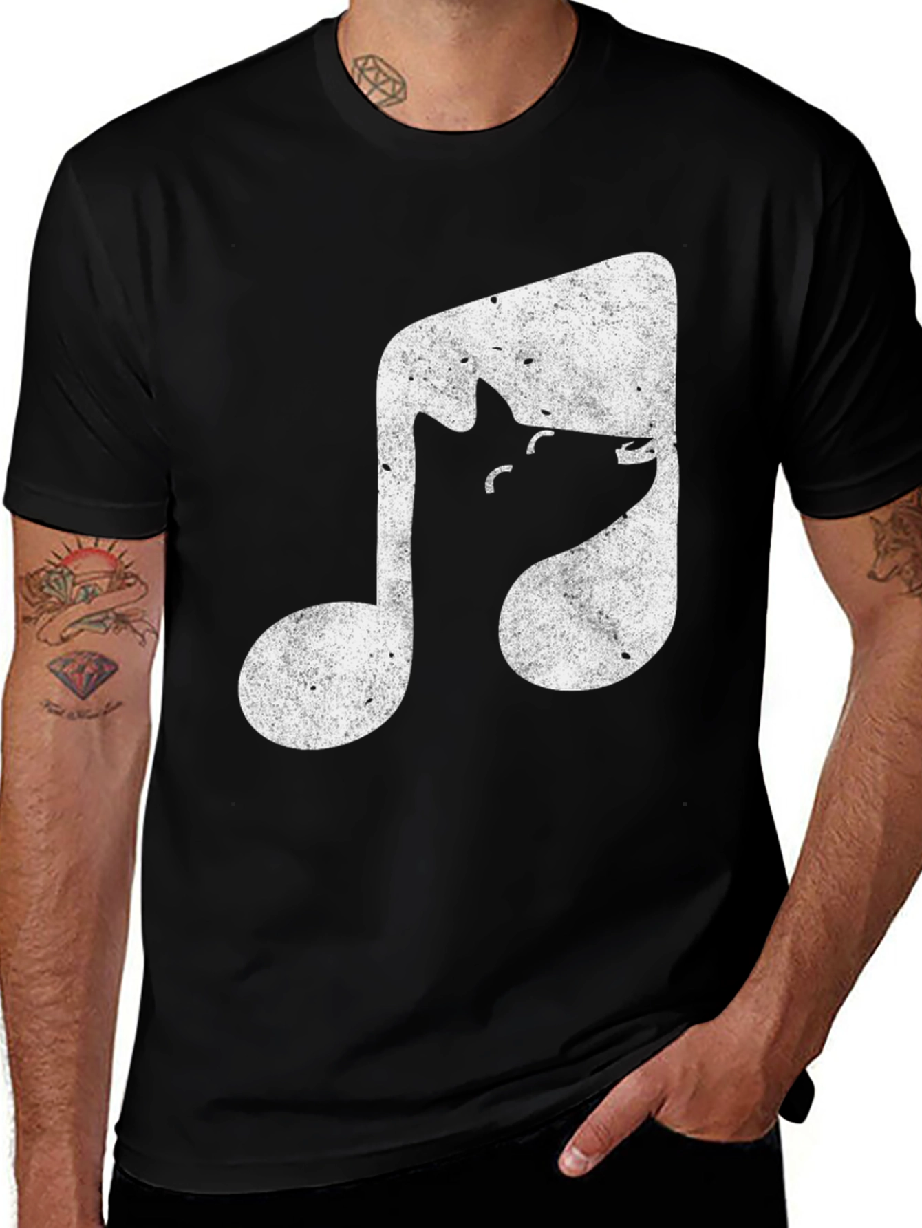 Musical Wolf Black T-Shirt - Unique Design