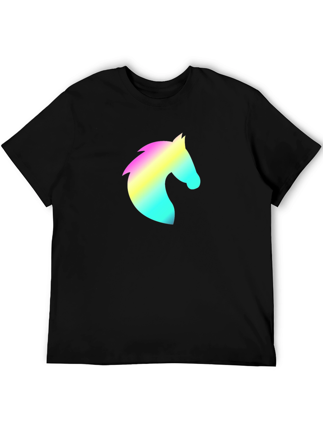 Mens Black T-Shirt with Rainbow Horse Head Design