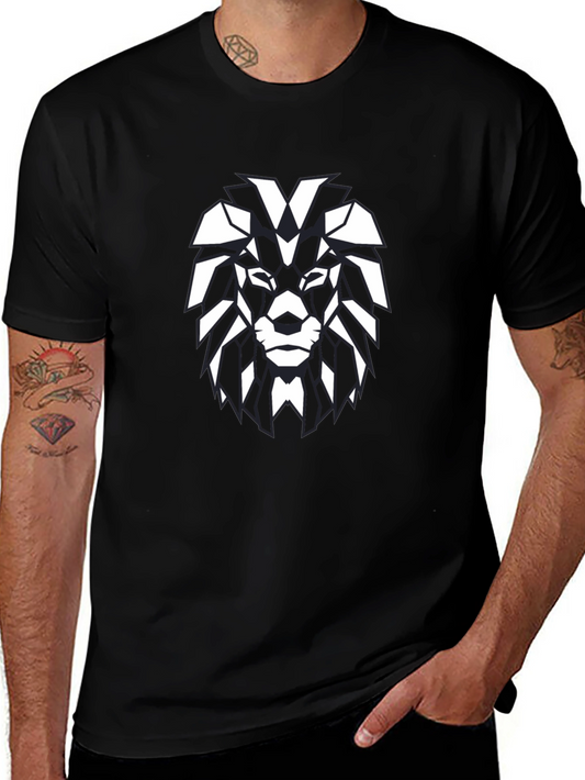 Geometric Lion Graphic Black T-Shirt