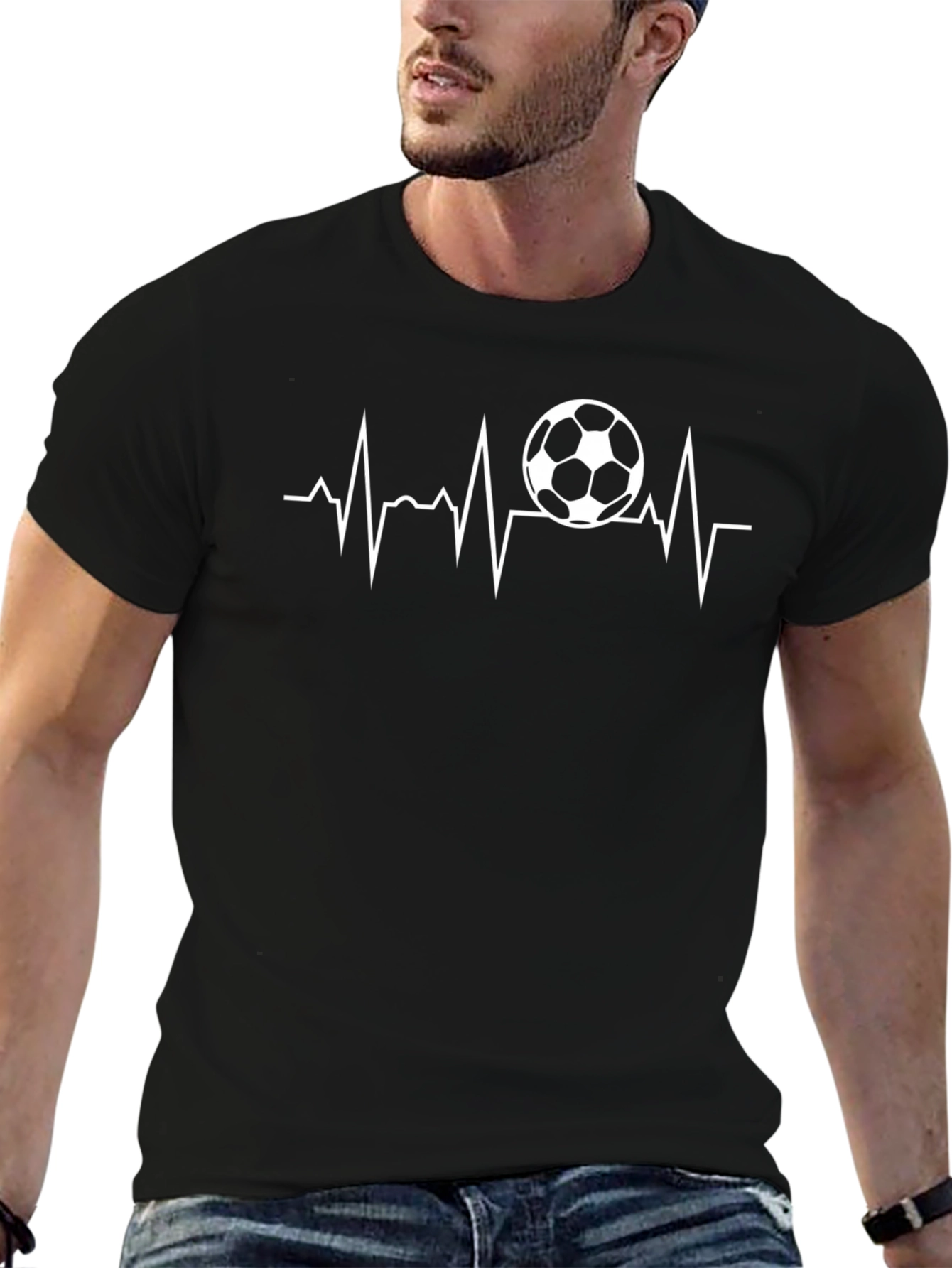 Soccer Heartbeat T-Shirt - Black