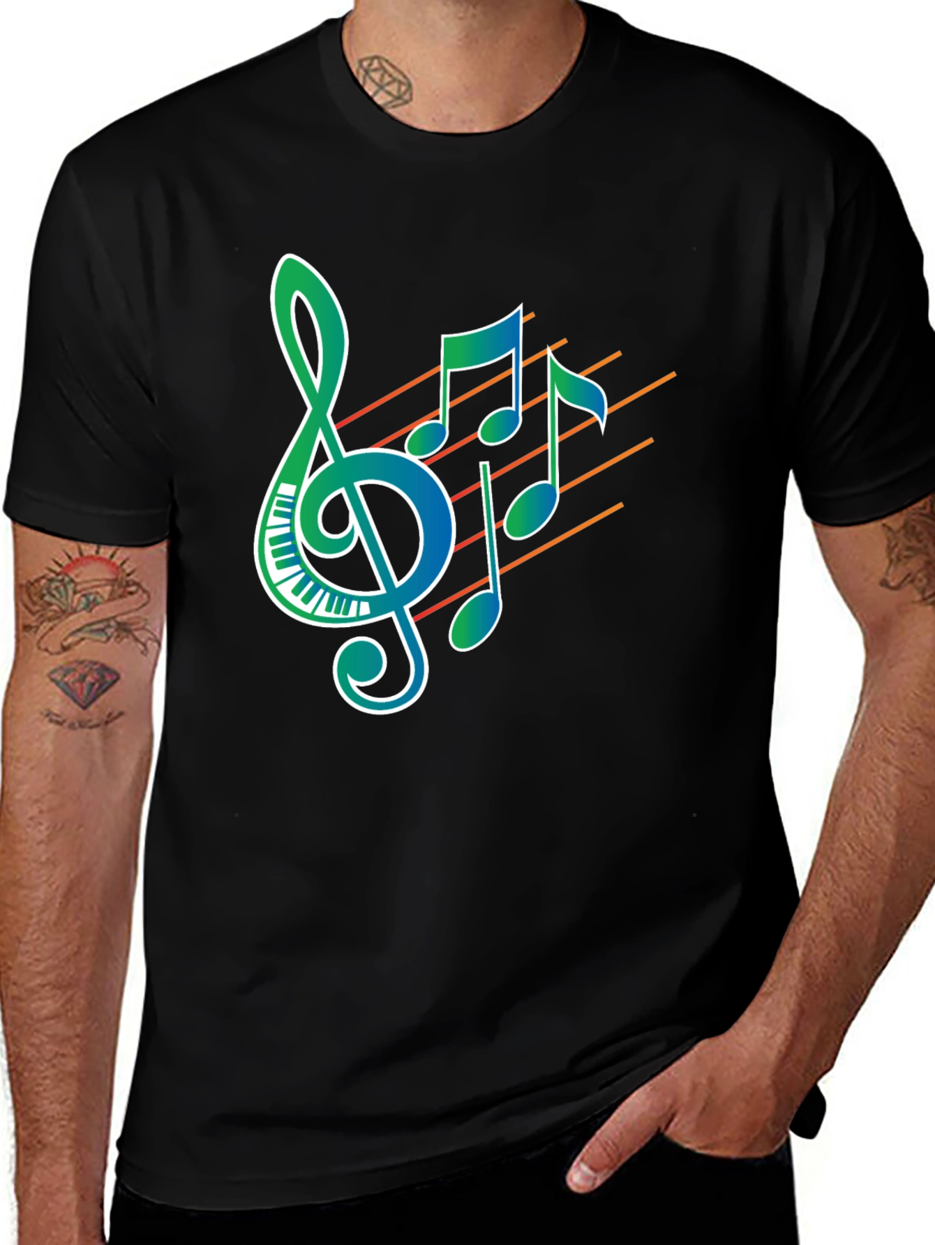 Musical Notes Graphic Print Black T-Shirt