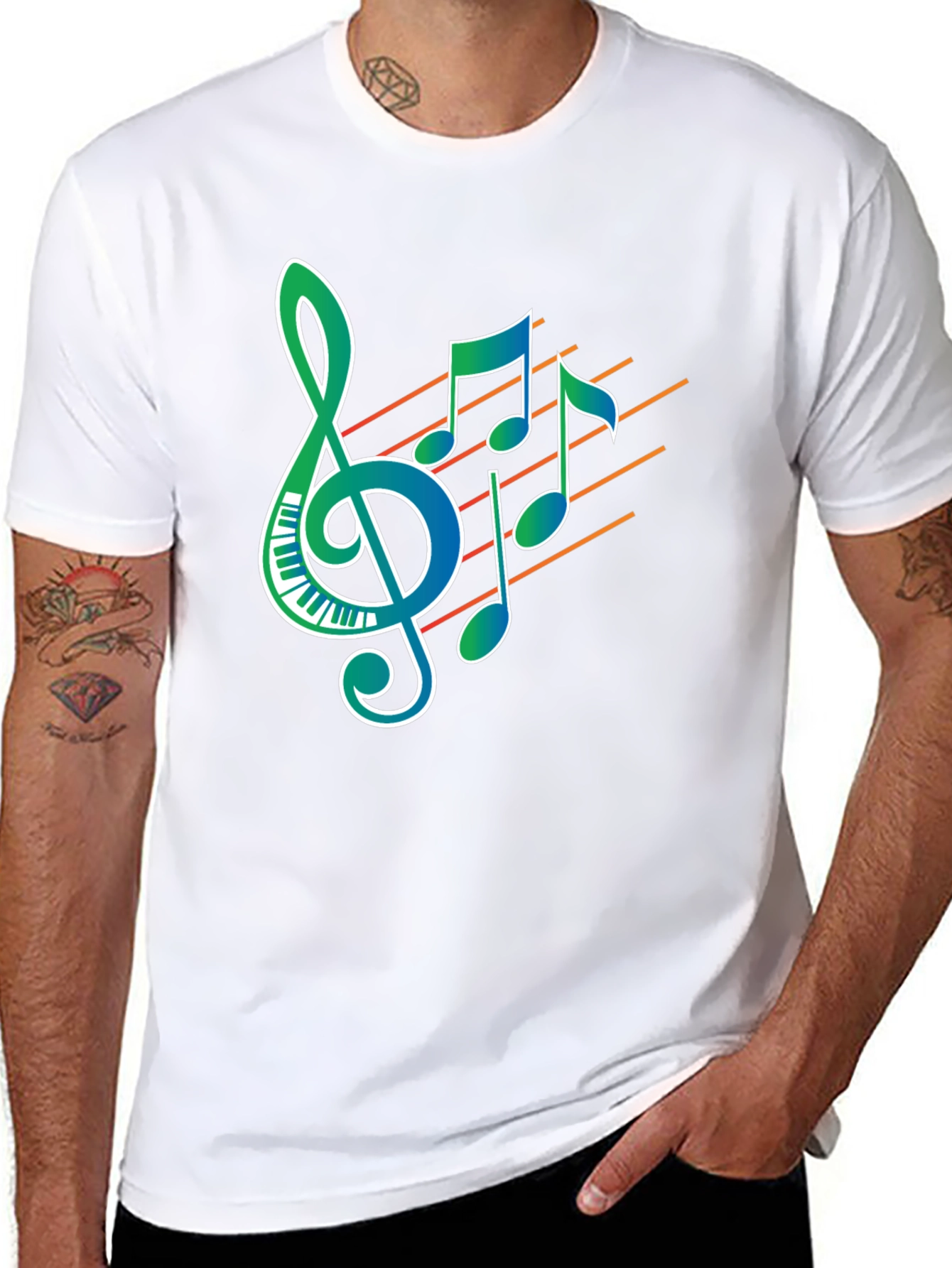 Musical Notes Graphic Print Black T-Shirt