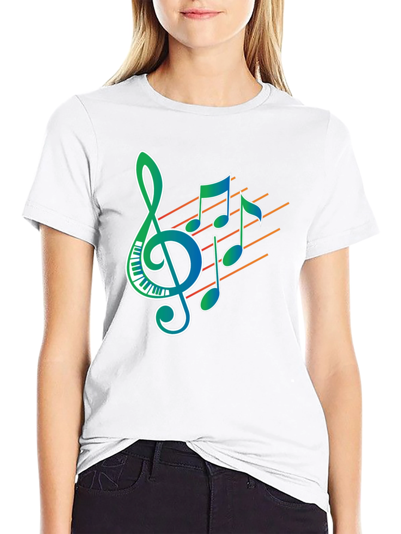 Musical Notes Graphic Print Black T-Shirt