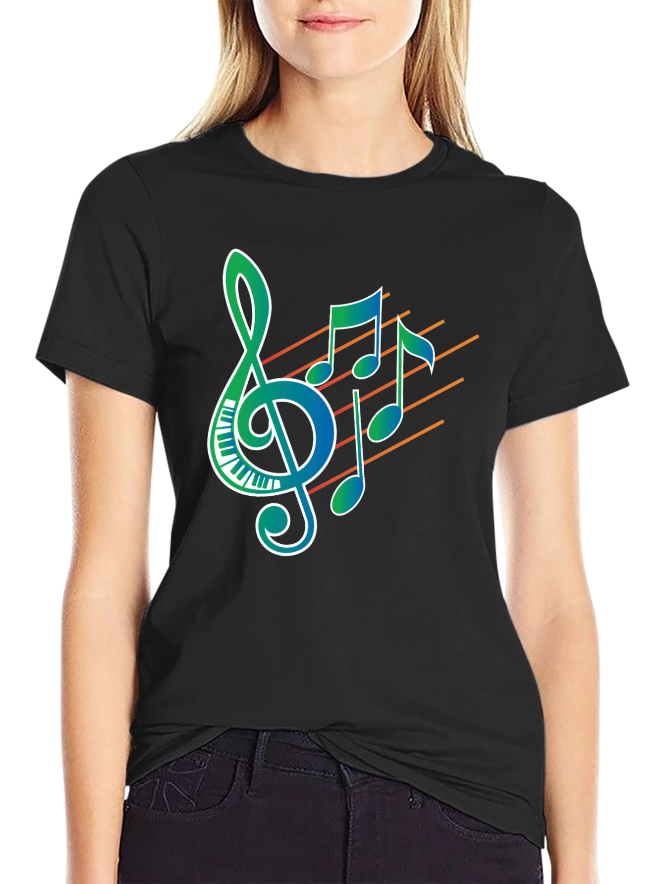 Musical Notes Graphic Print Black T-Shirt
