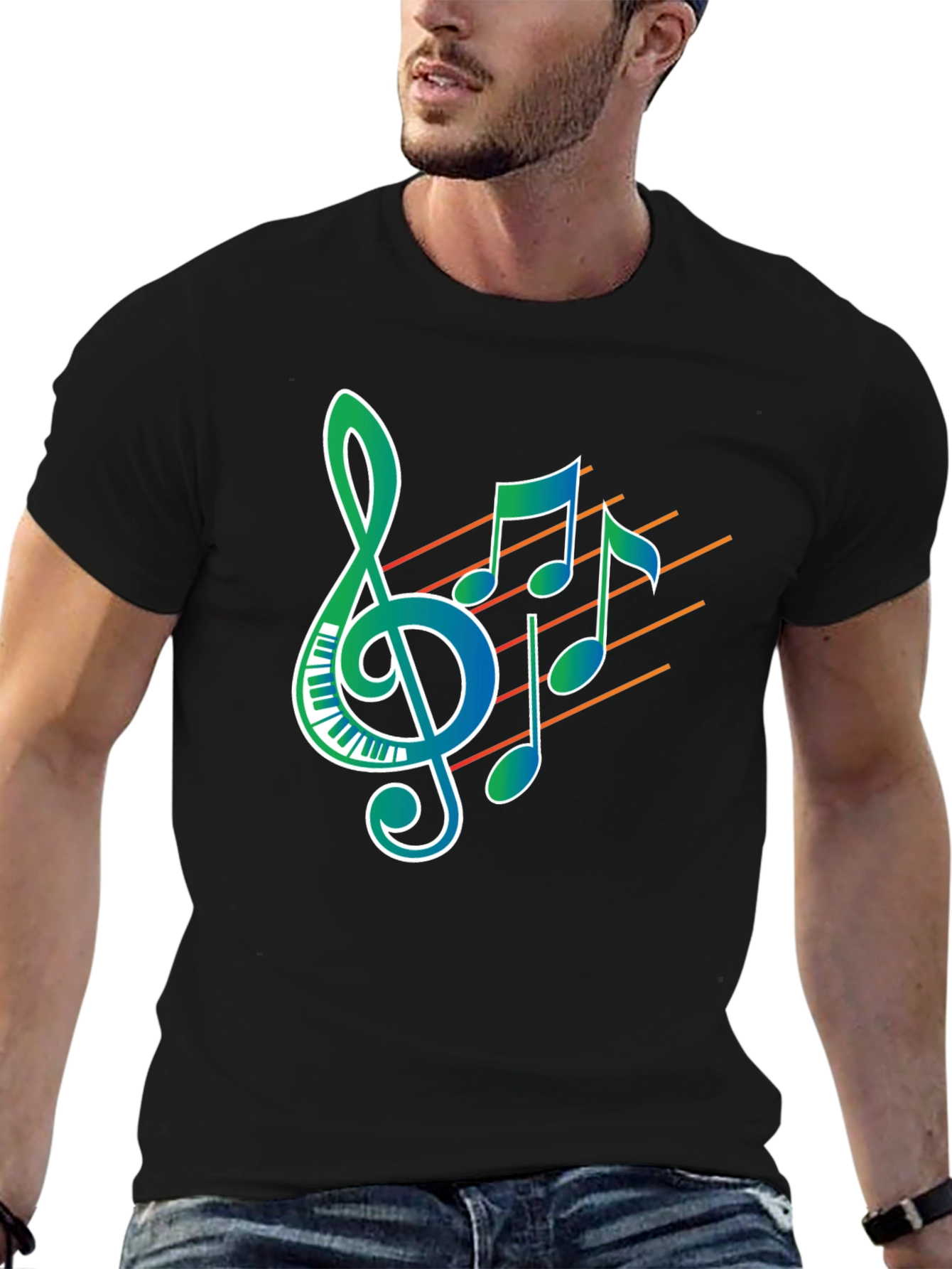 Musical Notes Graphic Print Black T-Shirt