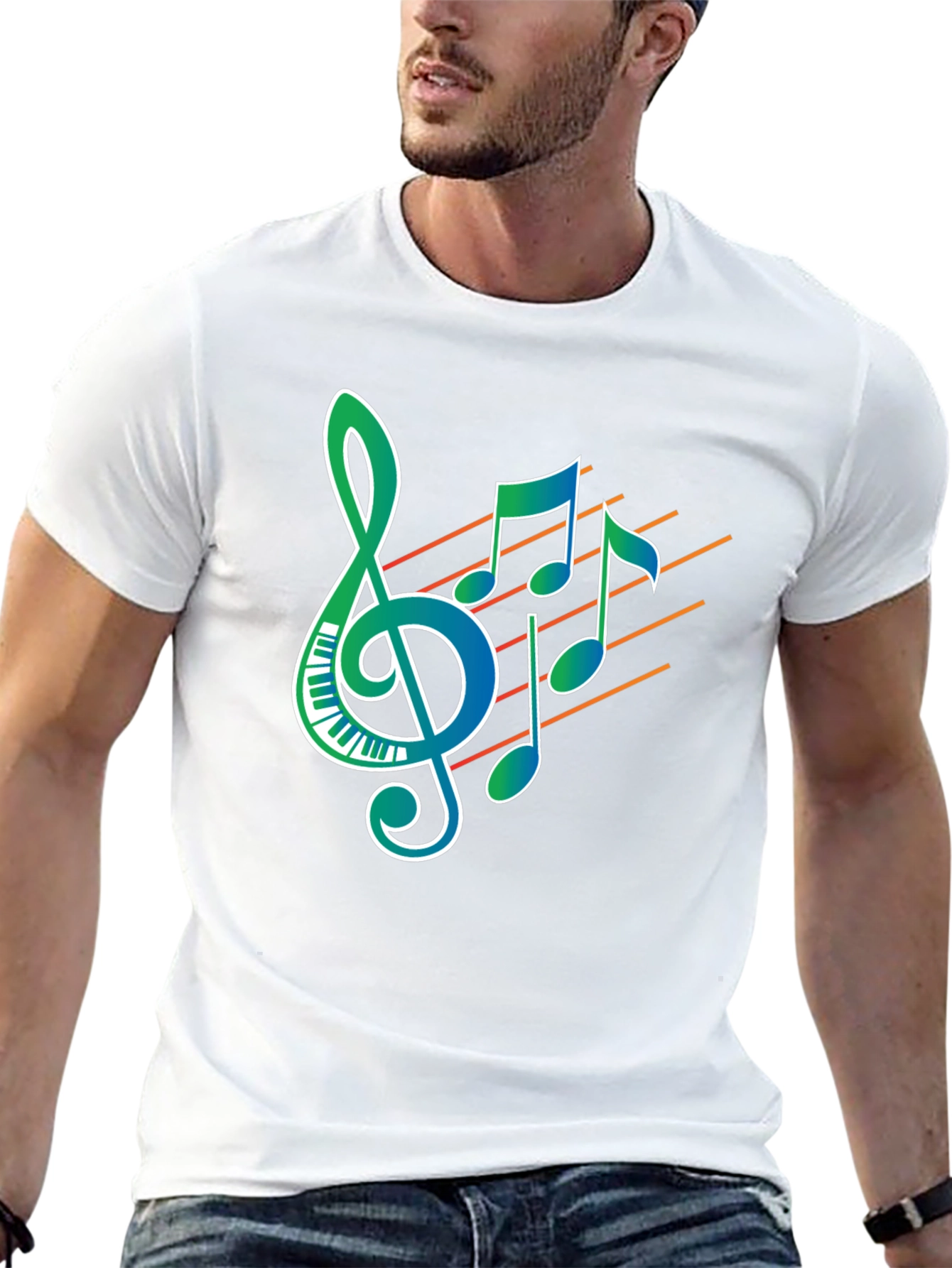 Musical Notes Graphic Print Black T-Shirt