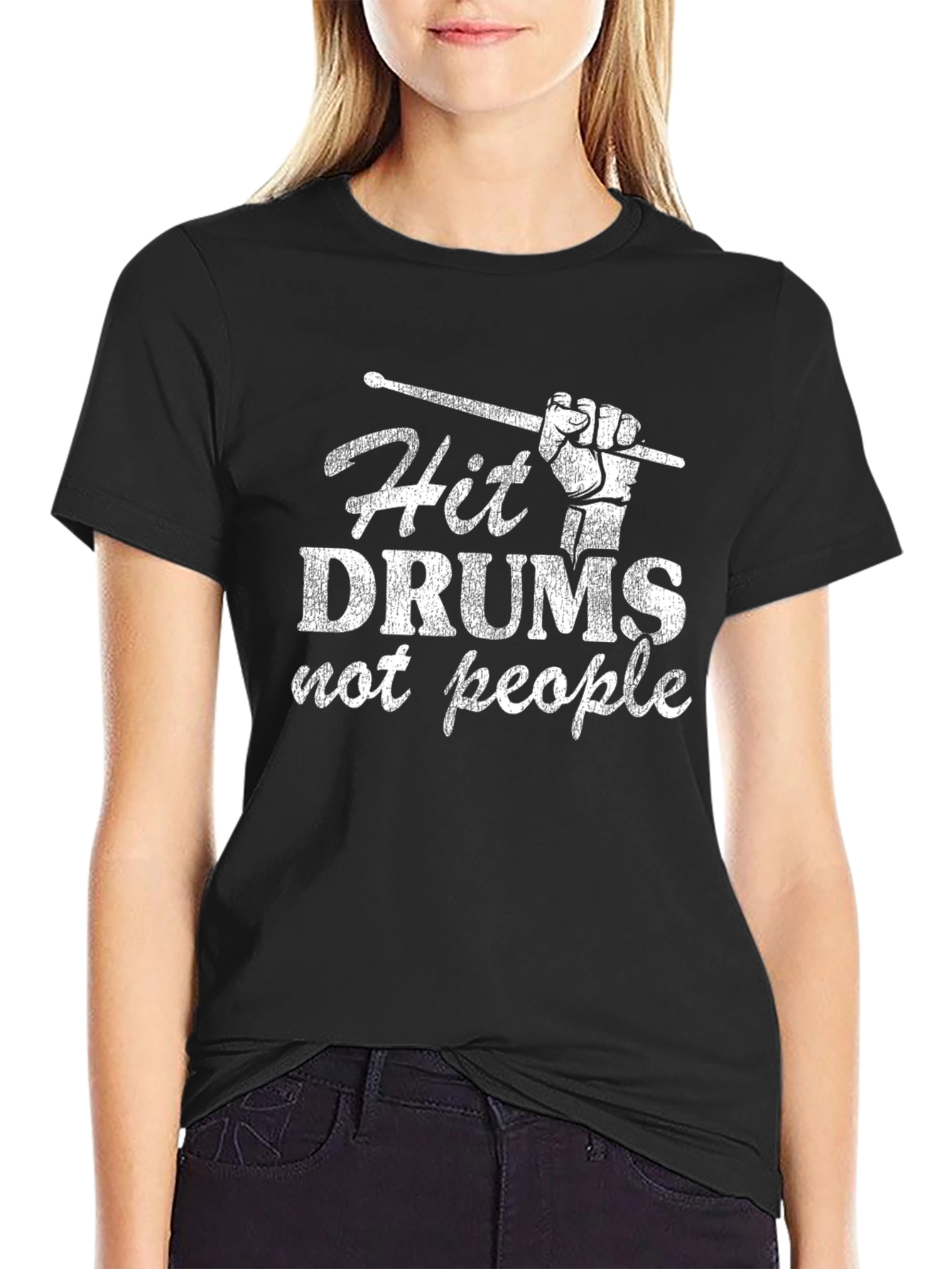 Hit Drums Not People Graphic Tee - Black