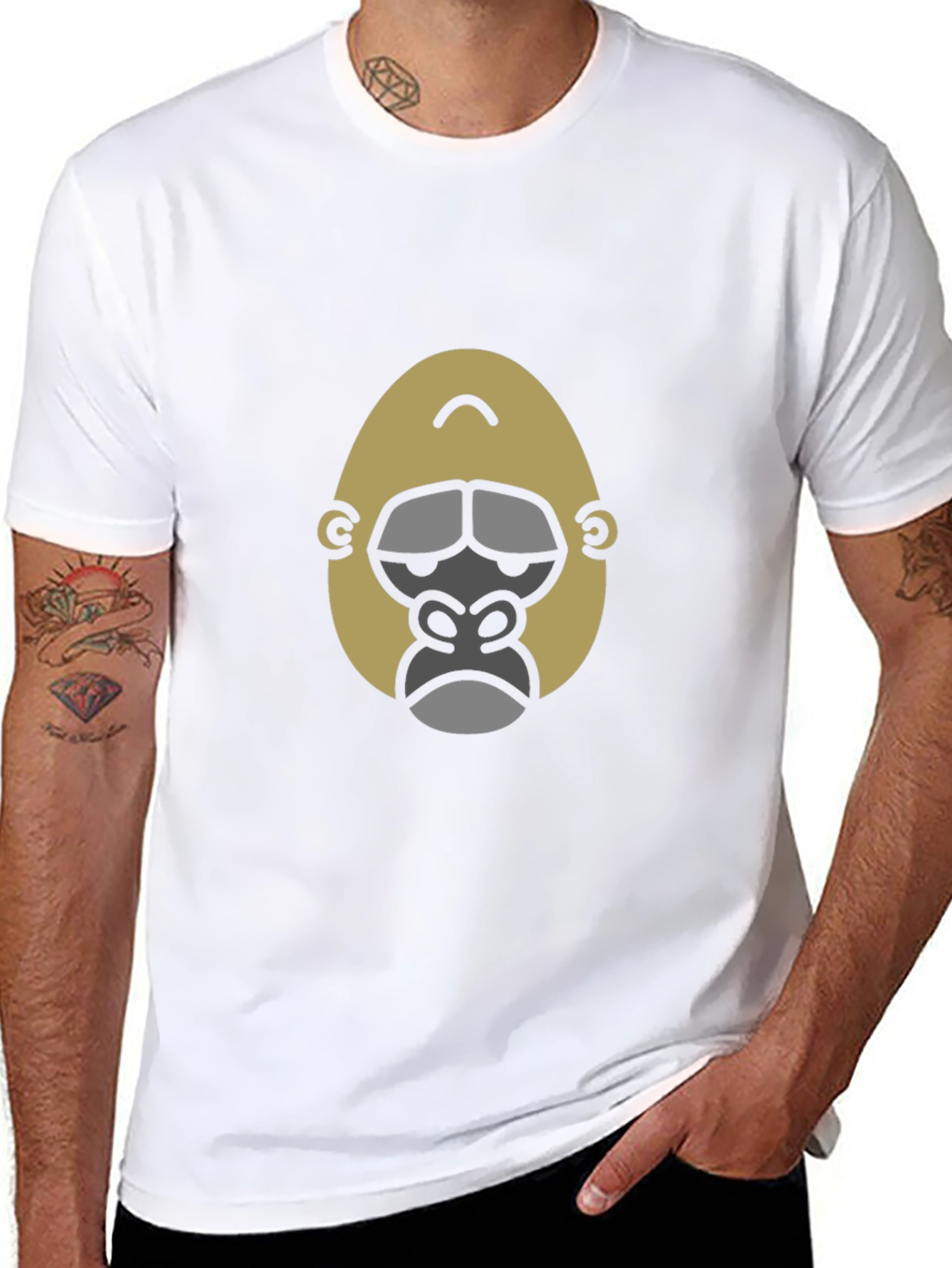 Cool Gorilla Face Graphic Print Black T-Shirt