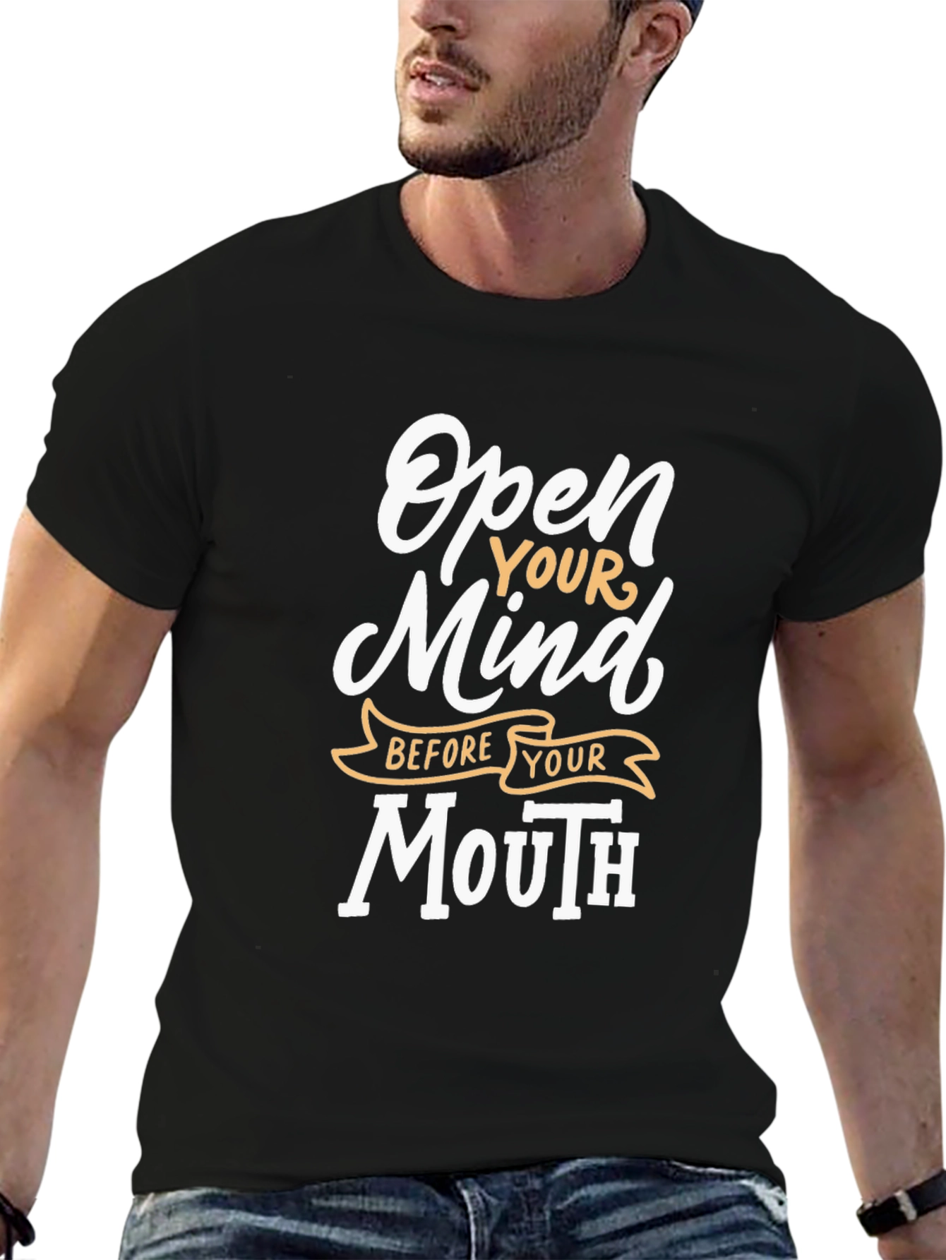 Open Mind Before Mouth Graphic T-Shirt - Black