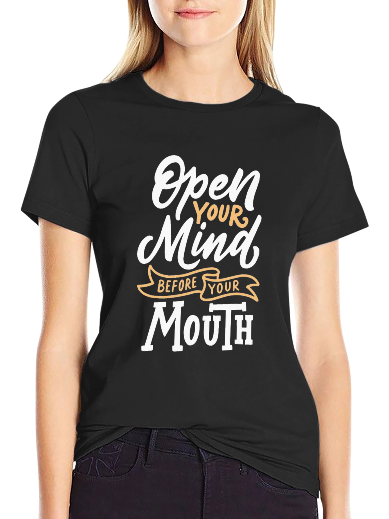 Open Mind Before Mouth Graphic T-Shirt - Black