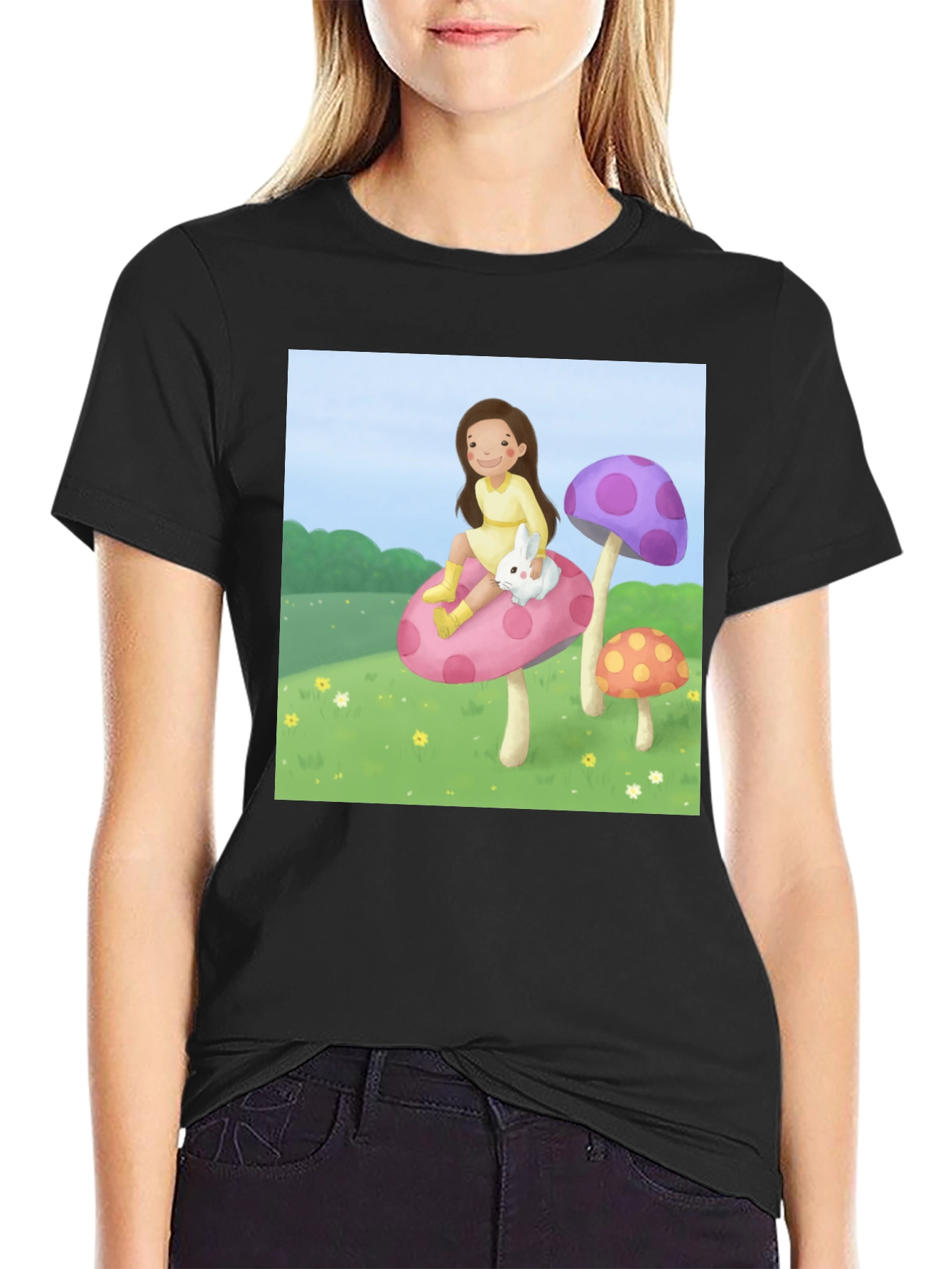 Cartoon Girl Mushroom Graphic Tee