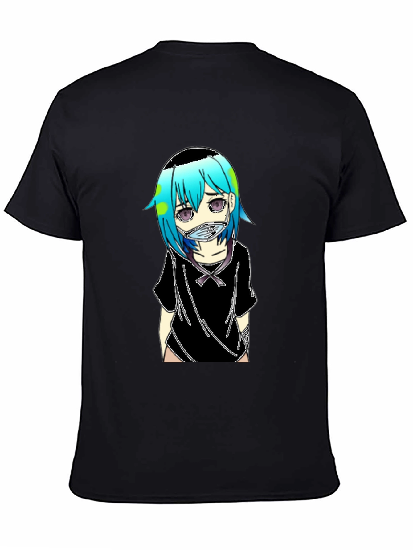 Anime Earth-Chan Face Mask Black T-Shirt