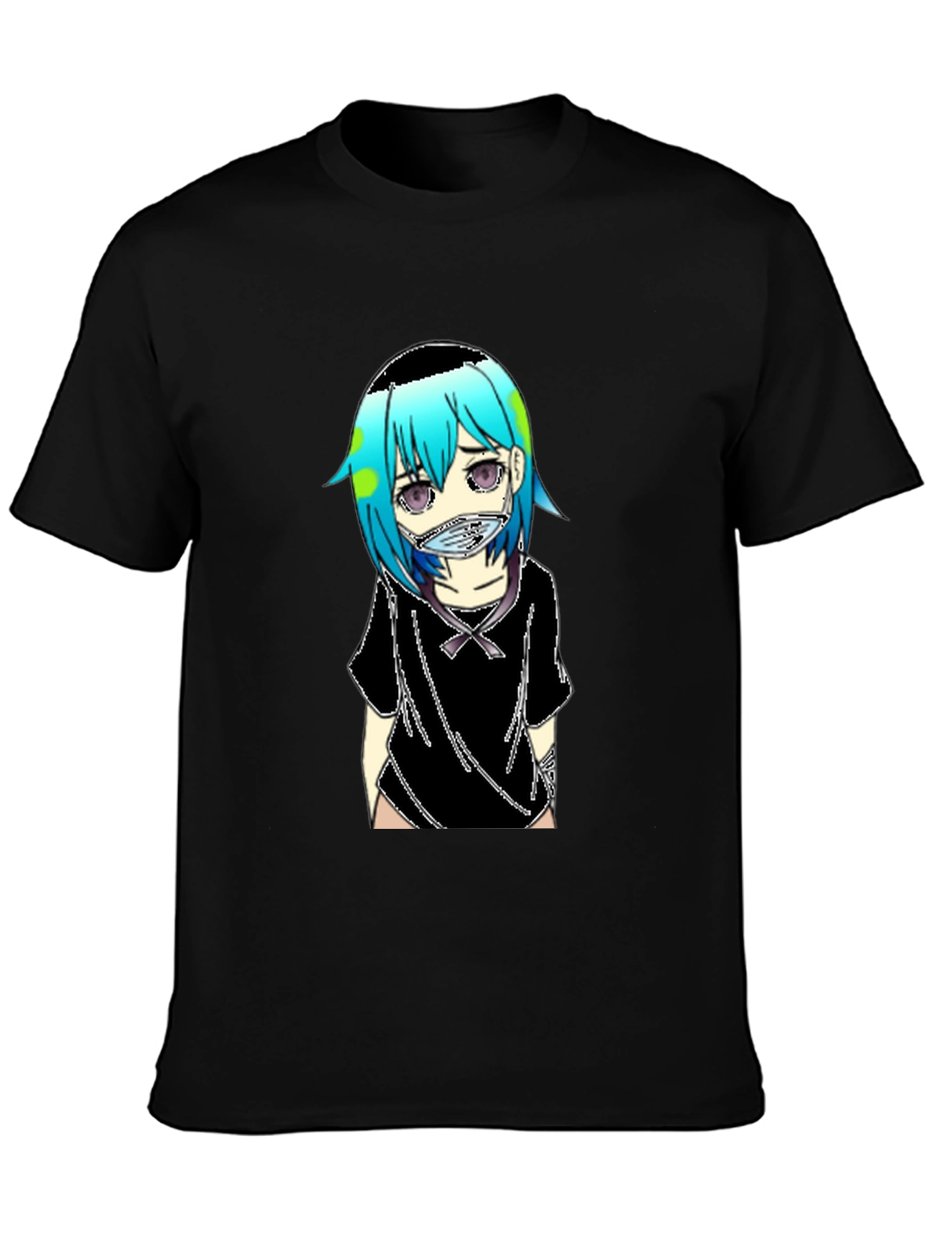 Anime Earth-Chan Face Mask Black T-Shirt