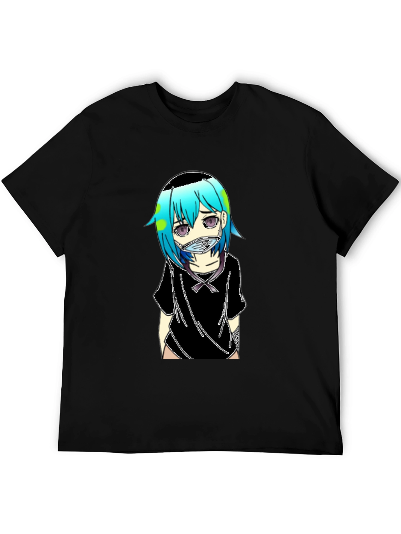 Anime Earth-Chan Face Mask Black T-Shirt