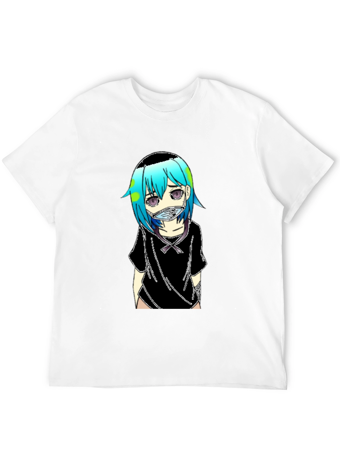 Anime Earth-Chan Face Mask Black T-Shirt