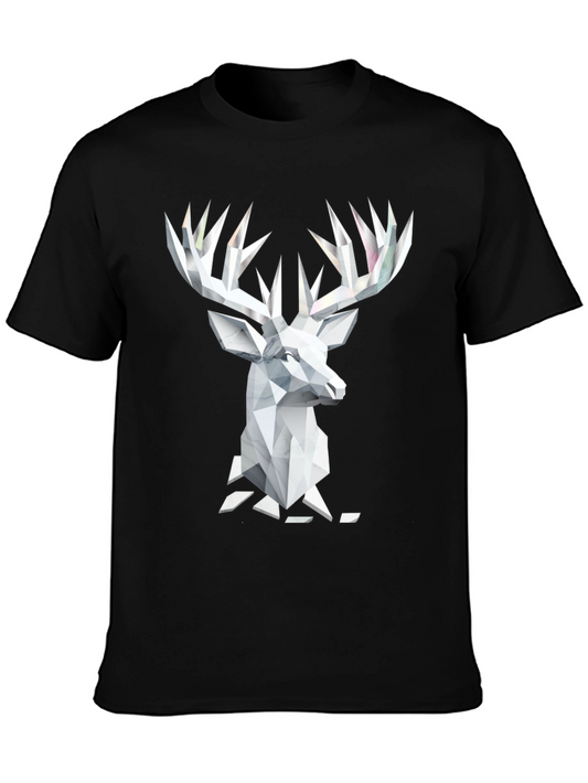 Geometric Deer Head Graphic Tee - Black