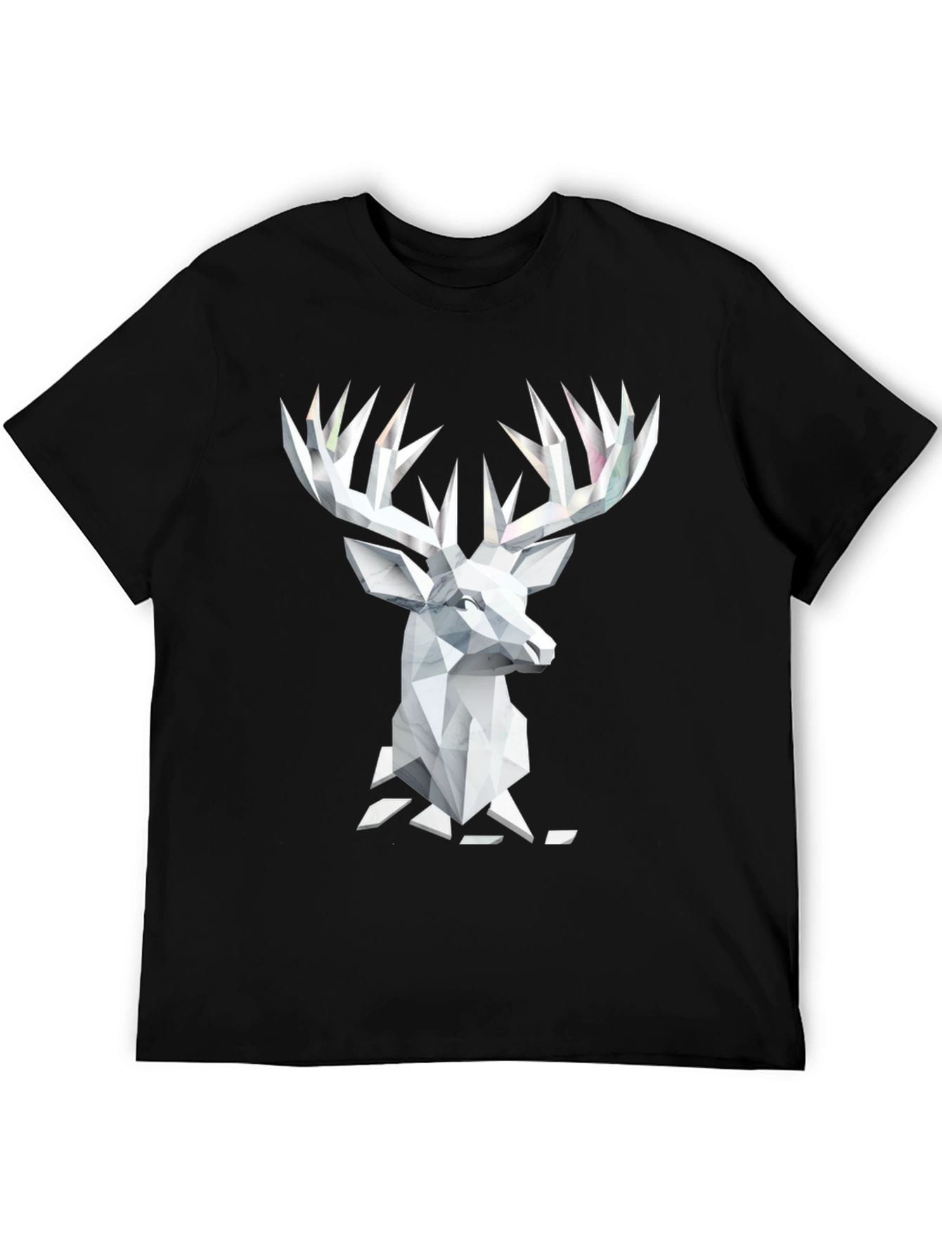 Geometric Deer Head Graphic Tee - Black
