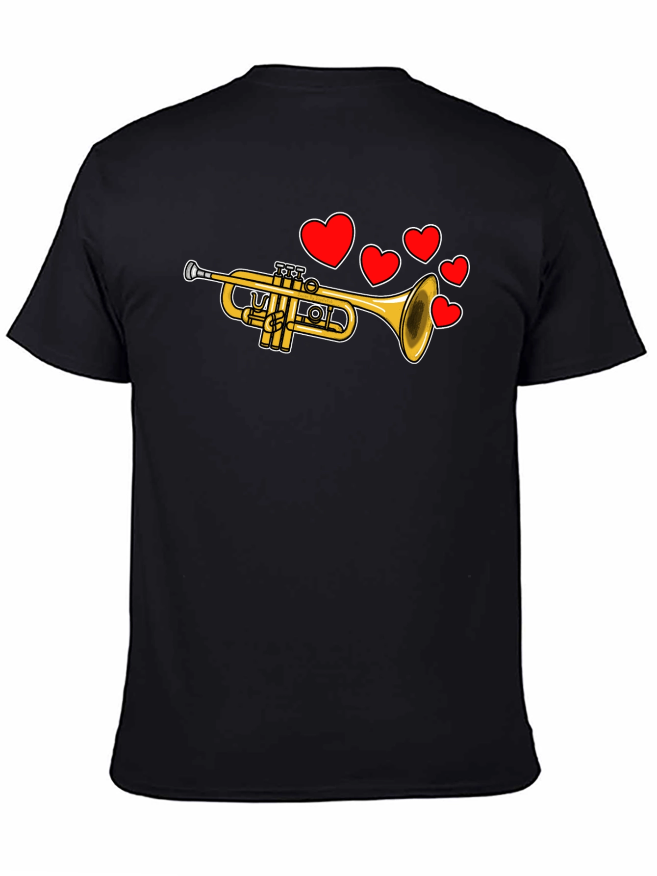 Trumpet with Hearts Black T-Shirt