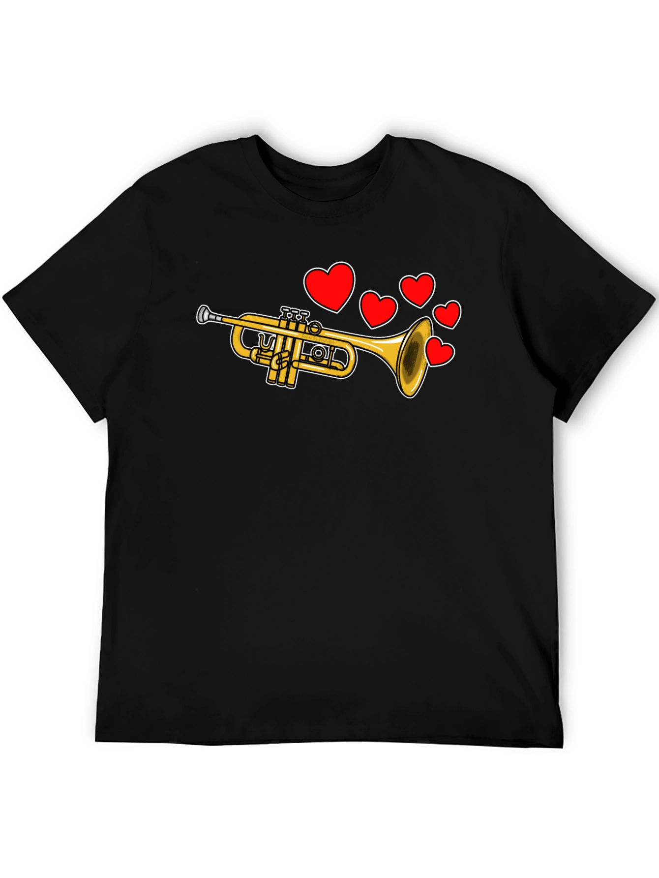Trumpet with Hearts Black T-Shirt