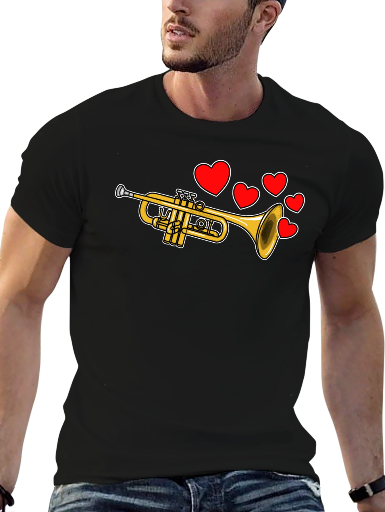 Trumpet with Hearts Black T-Shirt