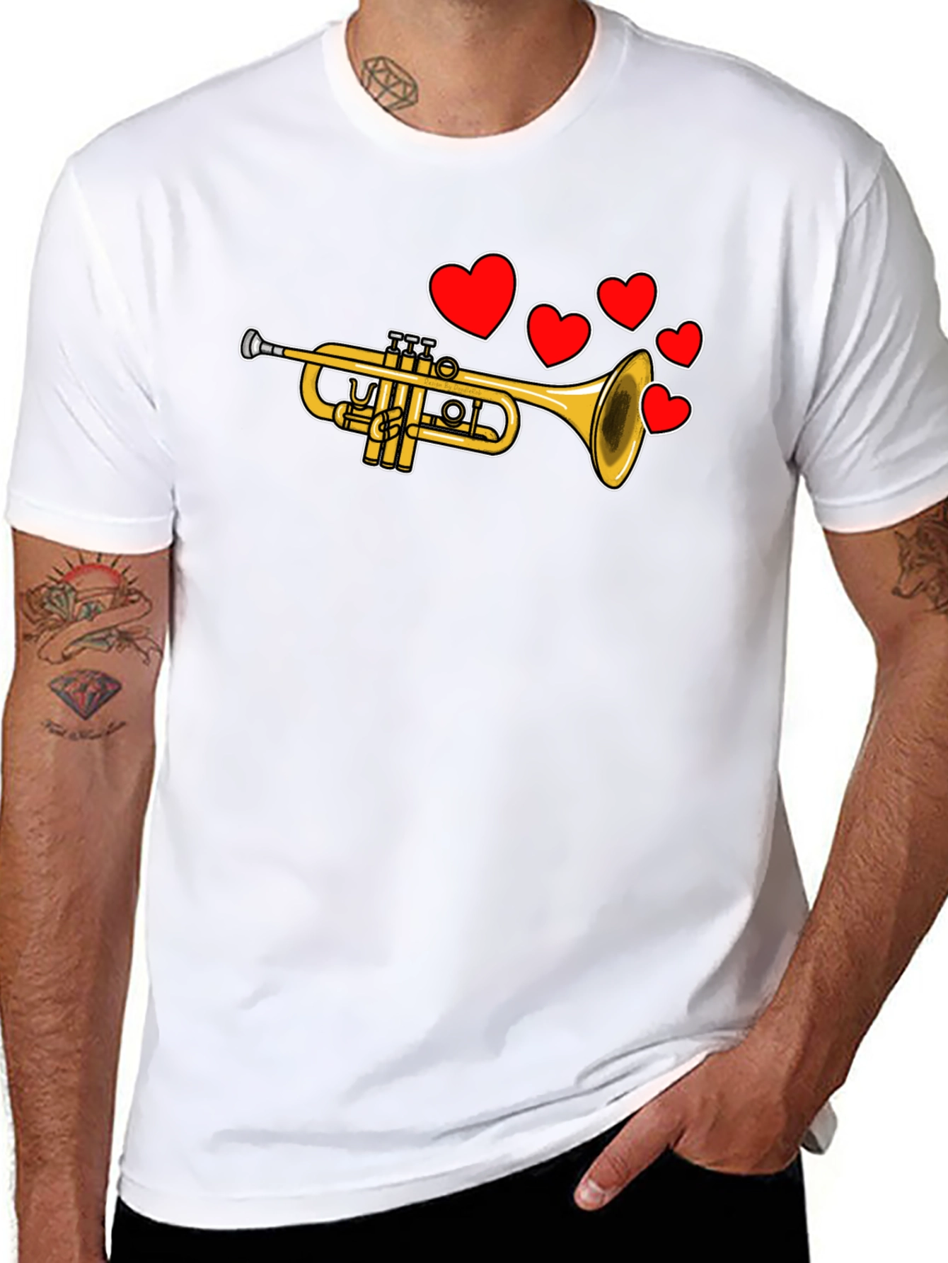 Trumpet with Hearts Black T-Shirt