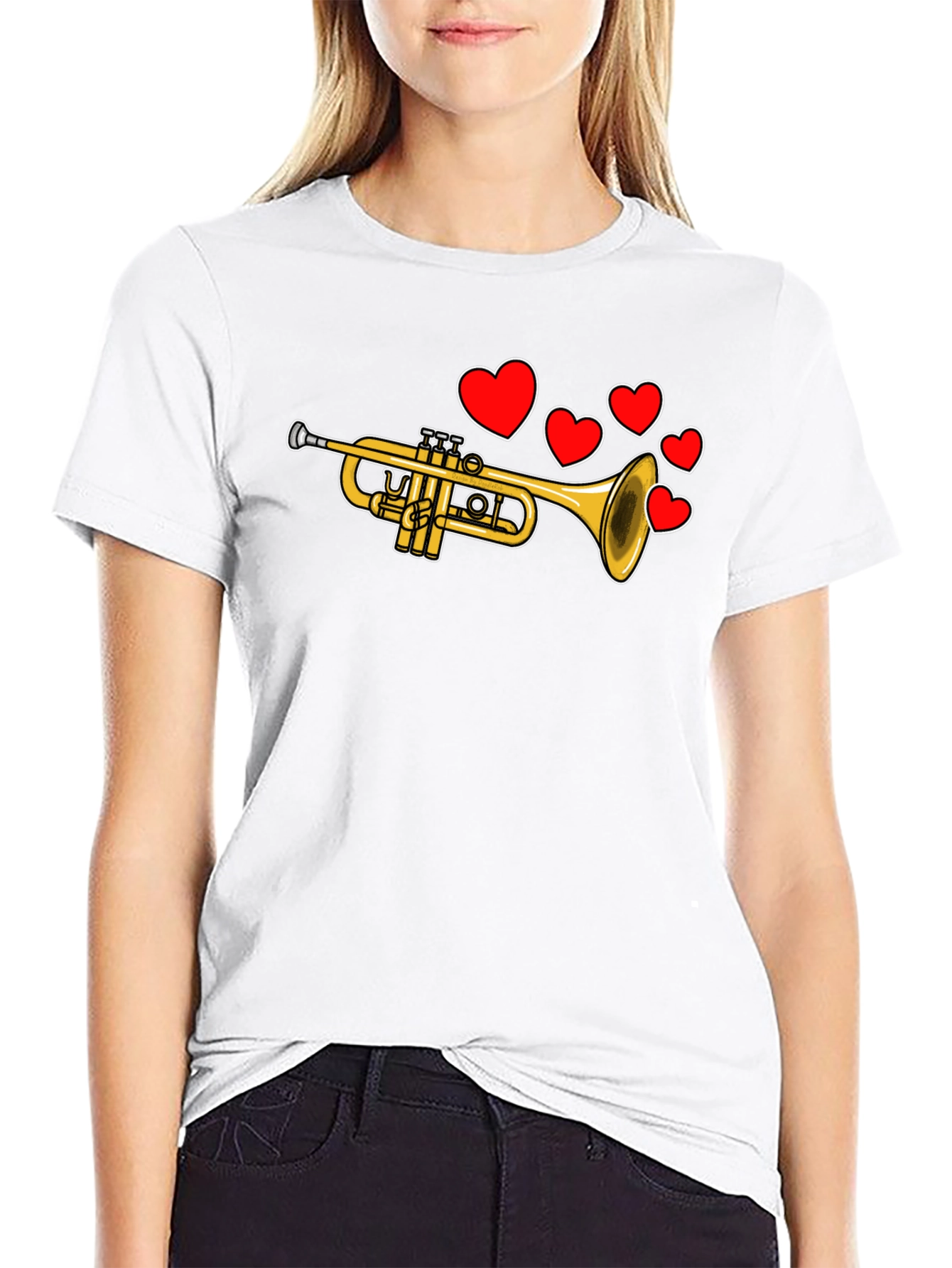Trumpet with Hearts Black T-Shirt