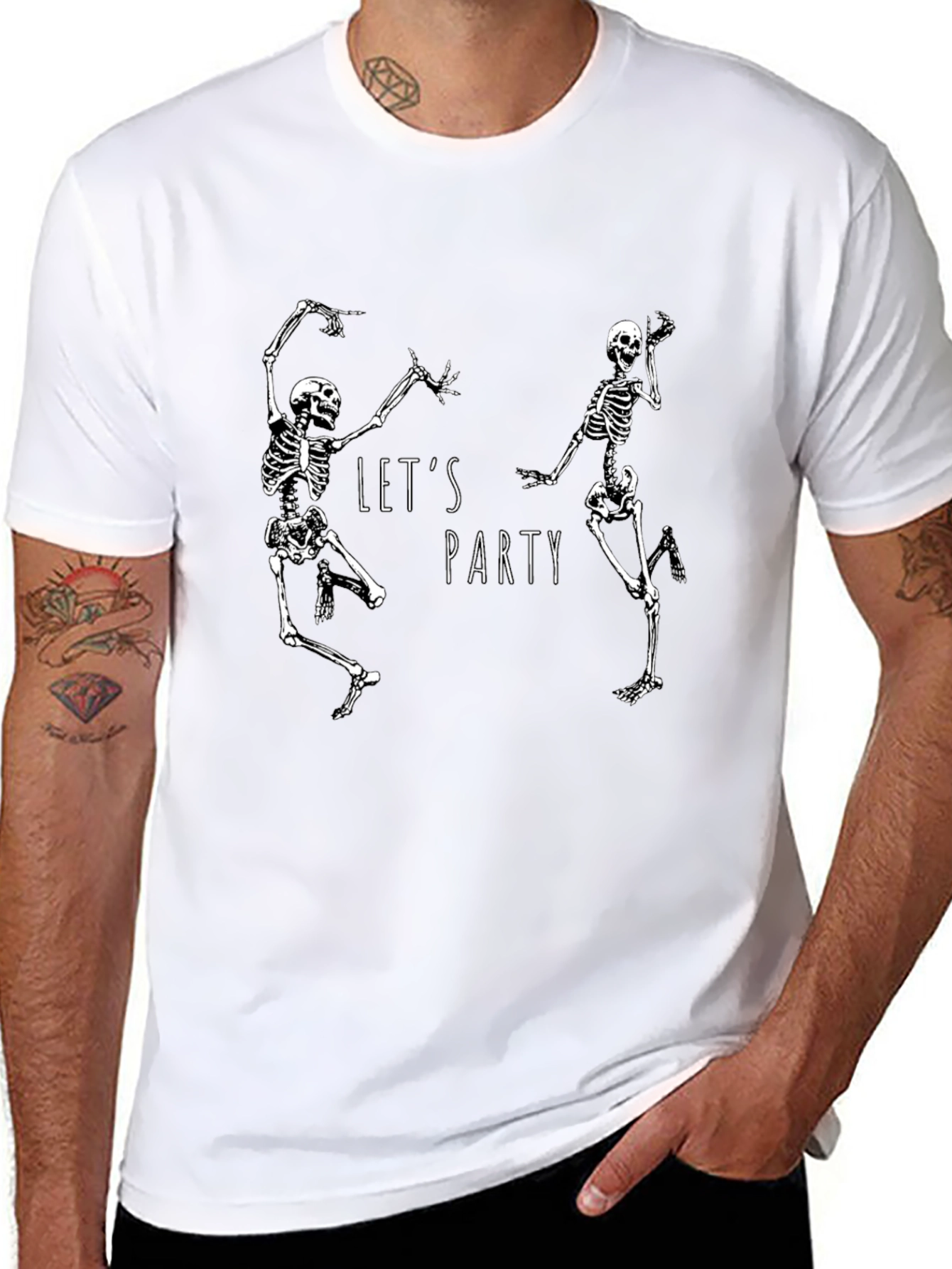 Dancing Skeleton Party Graphic Tee - Black Cotton T-Shirt