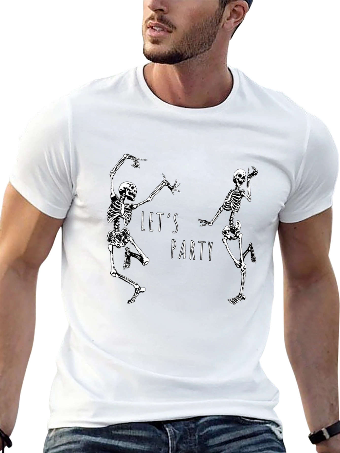 Dancing Skeleton Party Graphic Tee - Black Cotton T-Shirt