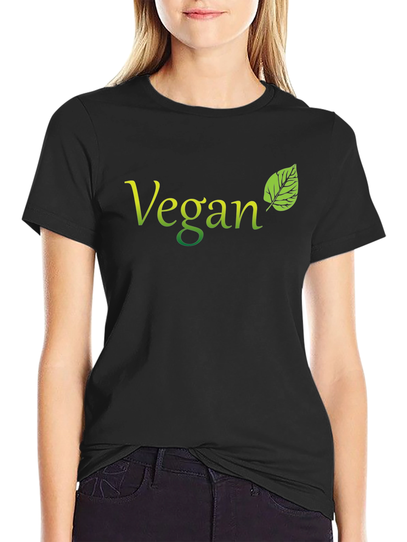 Vegan T-Shirt Black Leaf Graphic