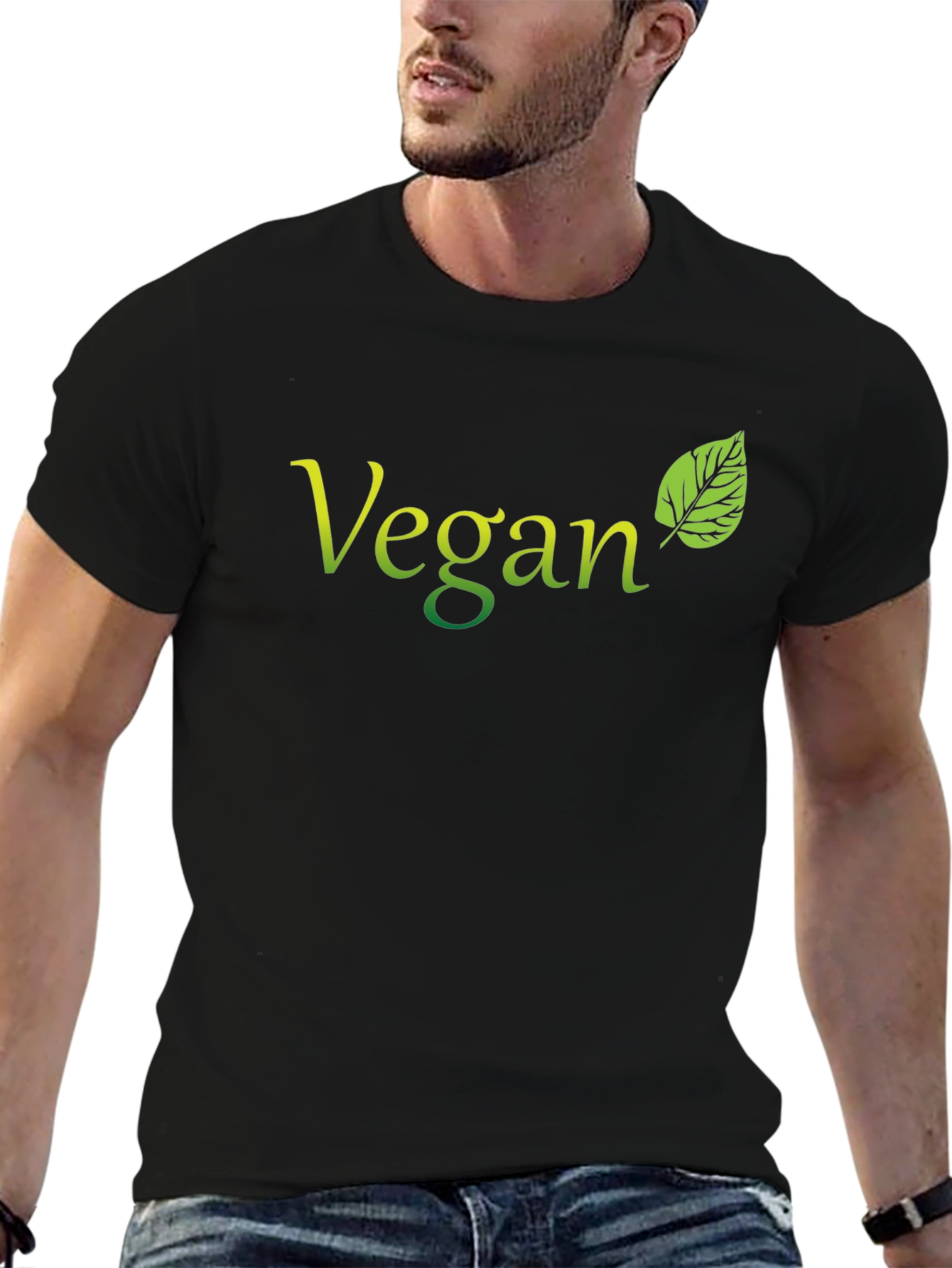 Vegan T-Shirt Black Leaf Graphic