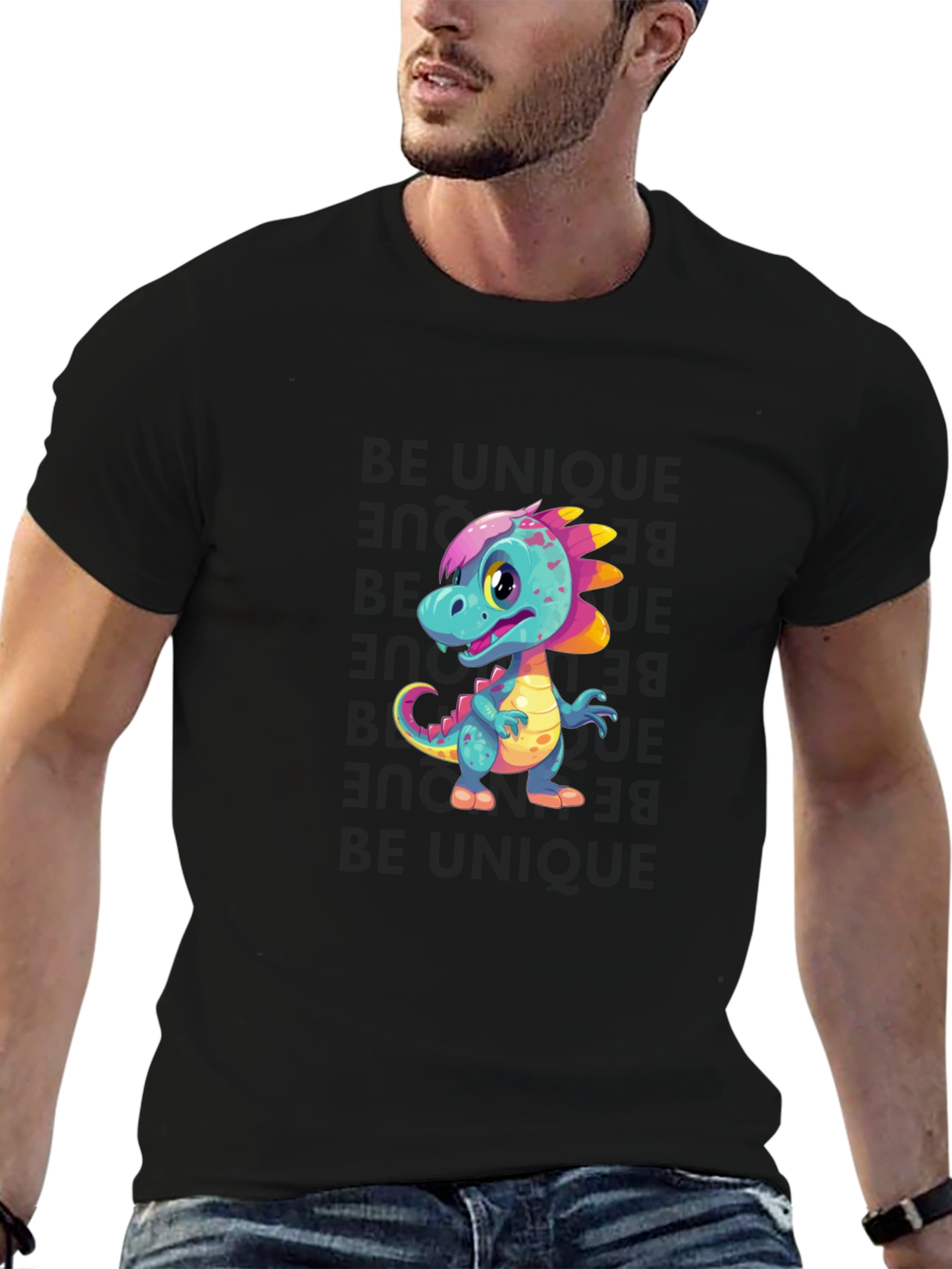 Cute Dinosaur Graphic Black T-Shirt