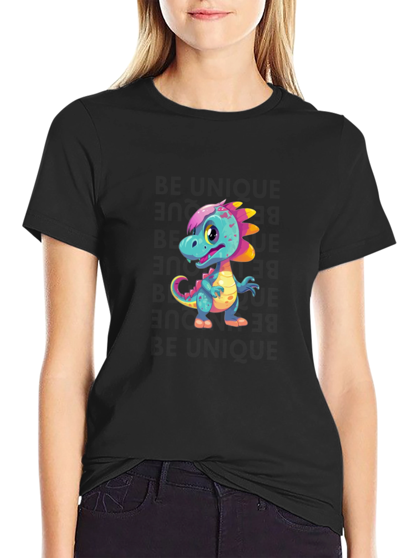 Cute Dinosaur Graphic Black T-Shirt