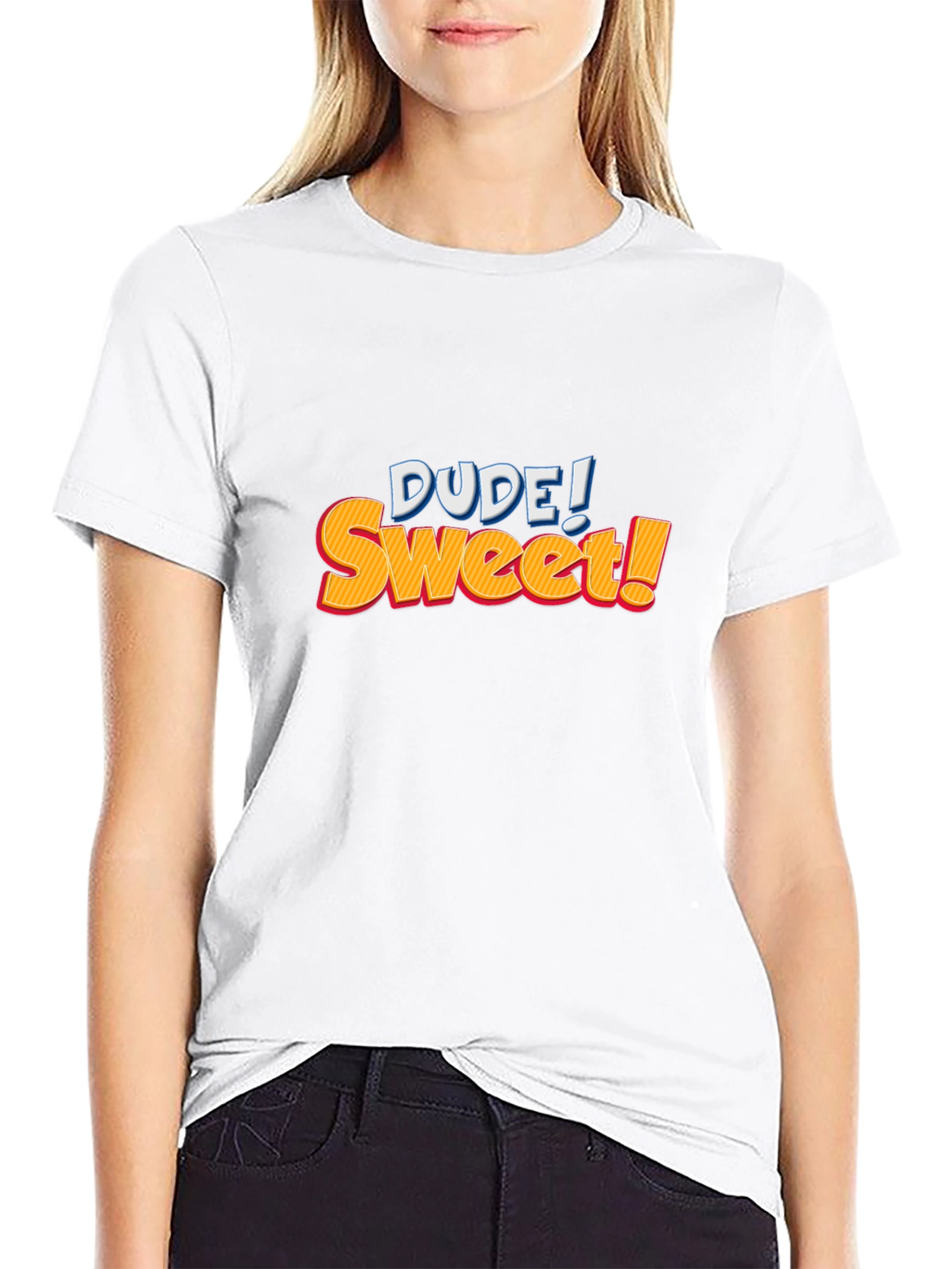 Dude! Sweet! Graphic Print Black T-Shirt