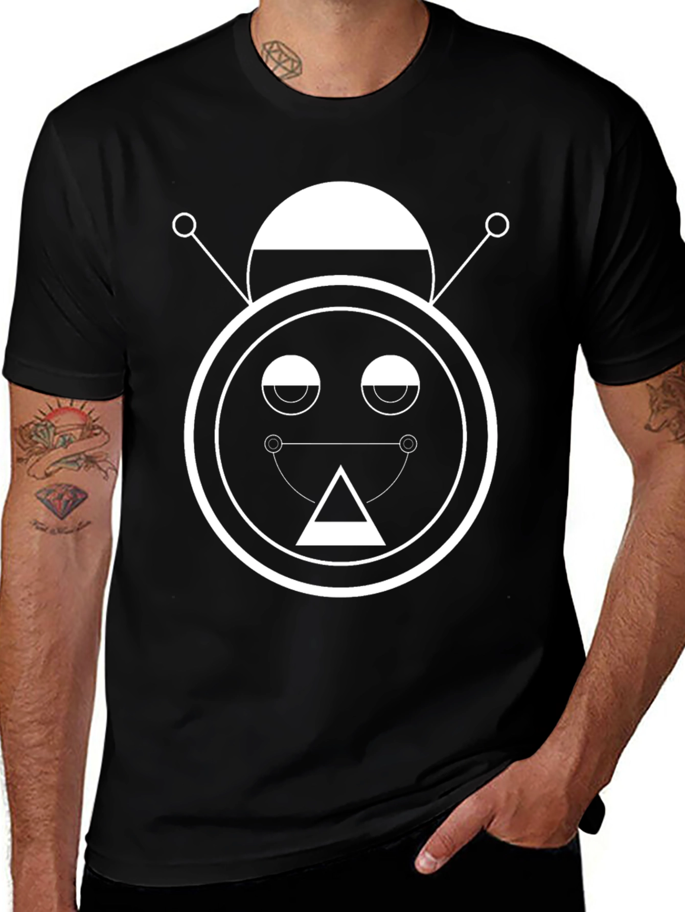 Abstract Robot Graphic Tee - Unisex Black T-Shirt