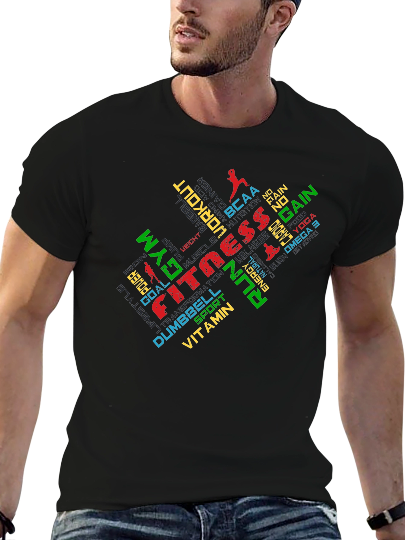 Fitness Gym Workout Graphic Print Black T-Shirt