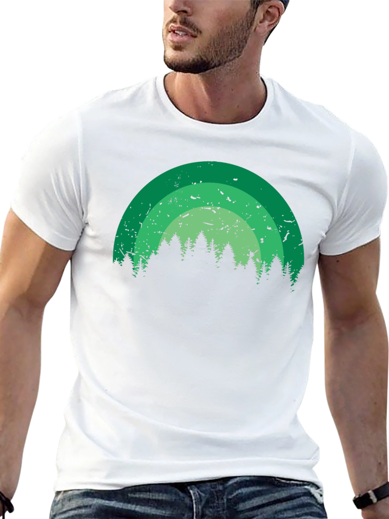 Retro Forest Rainbow Black T-Shirt