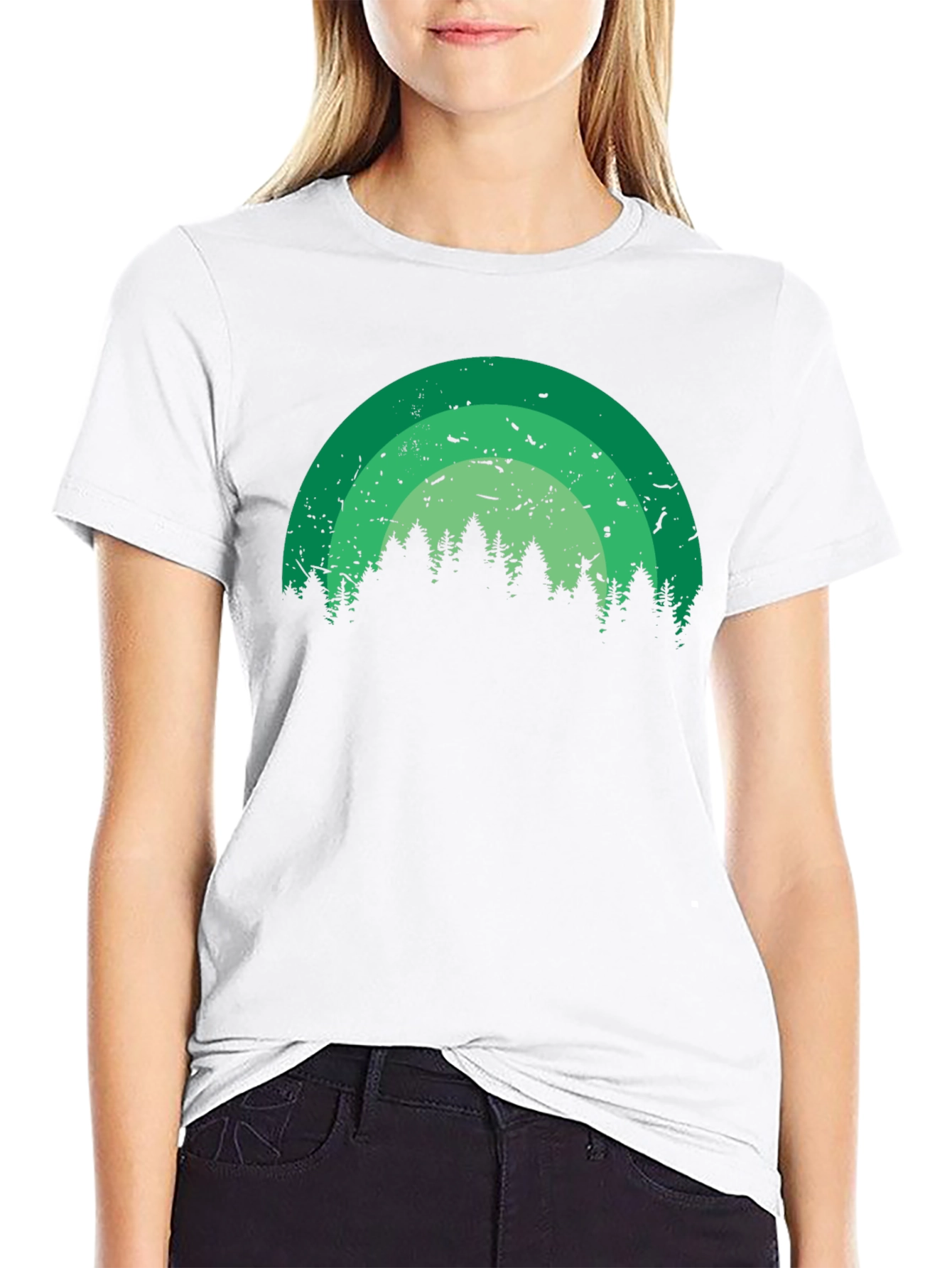 Retro Forest Rainbow Black T-Shirt