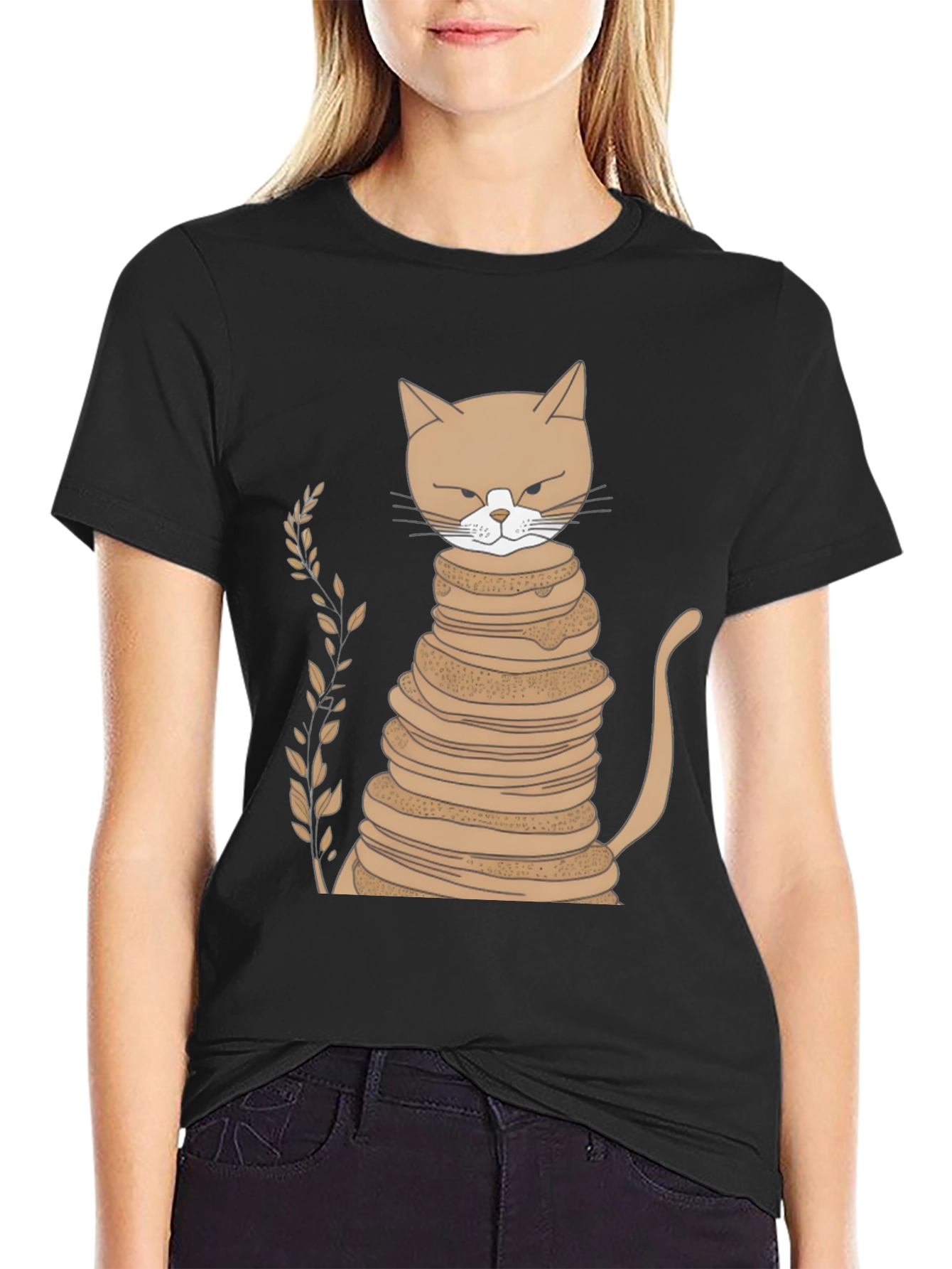 Cat Stack of Pancakes Funny Graphic Tee