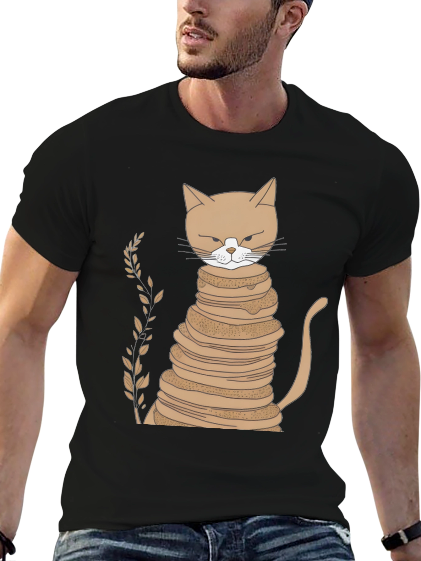 Cat Stack of Pancakes Funny Graphic Tee