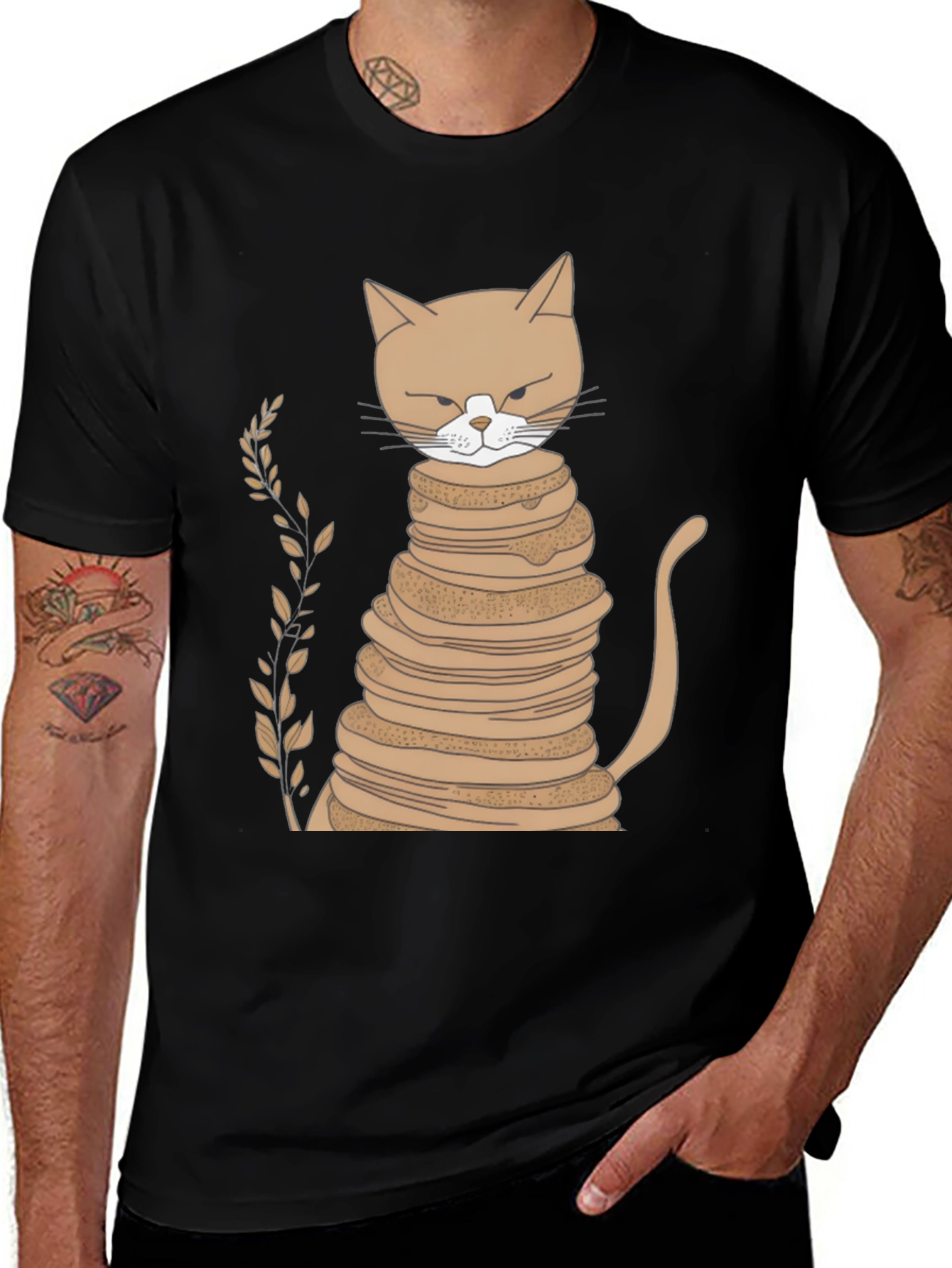 Cat Stack of Pancakes Funny Graphic Tee